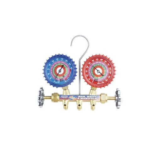 **Uniweld QS4L6H 2-Valve Brass Manifold with LPF Gauges & 6 ft. Soft Magic Barrier Hoses – 3-Pack for HVAC Refrigeration & AC Repair**