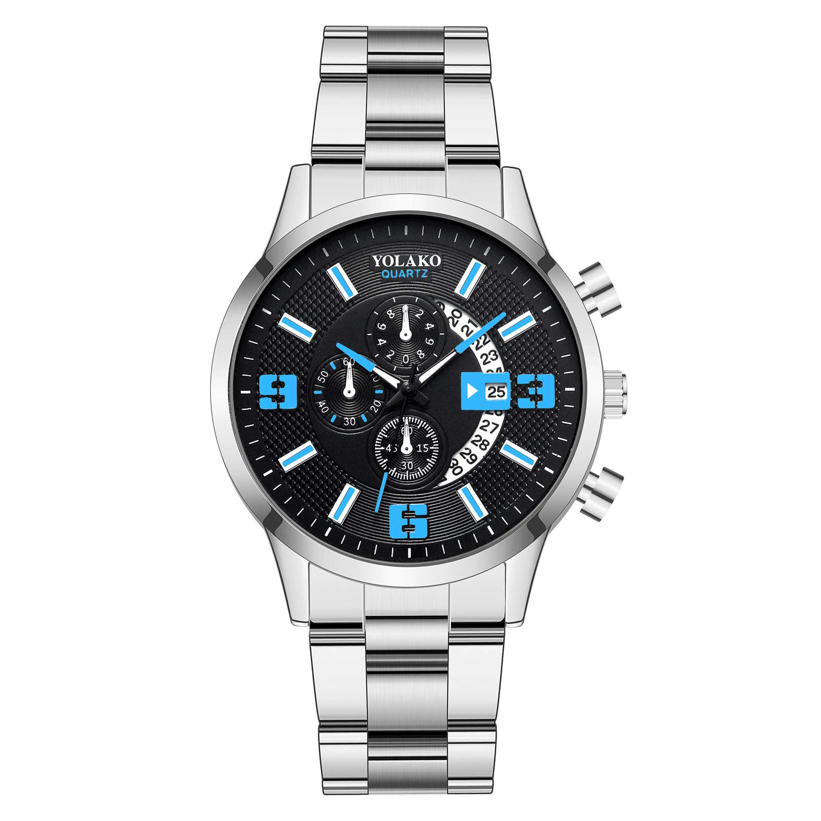 YOLAKO Men's Stainless Steel Digital Analog Quartz Watch - Waterproof Casual Wristwatch with Adjustable Strap for Business, Sports & Everyday Wear