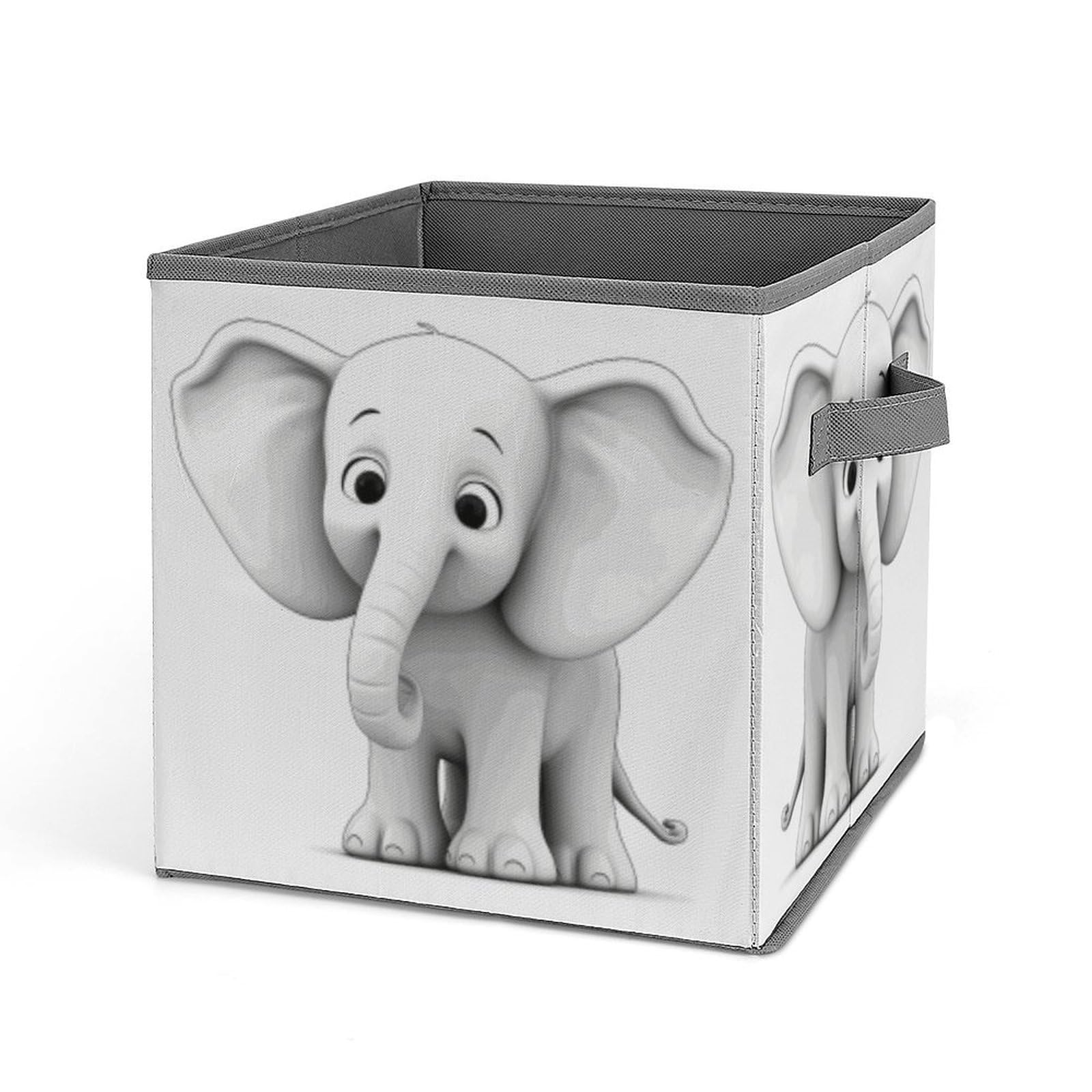 Collapsible Storage Cubes with Handles - 10.6×10.6 Inch Foldable Fabric Bins for Home Organization | Elephant Print Design | Perfect for Closet, Nursery, Office & Toy Storage