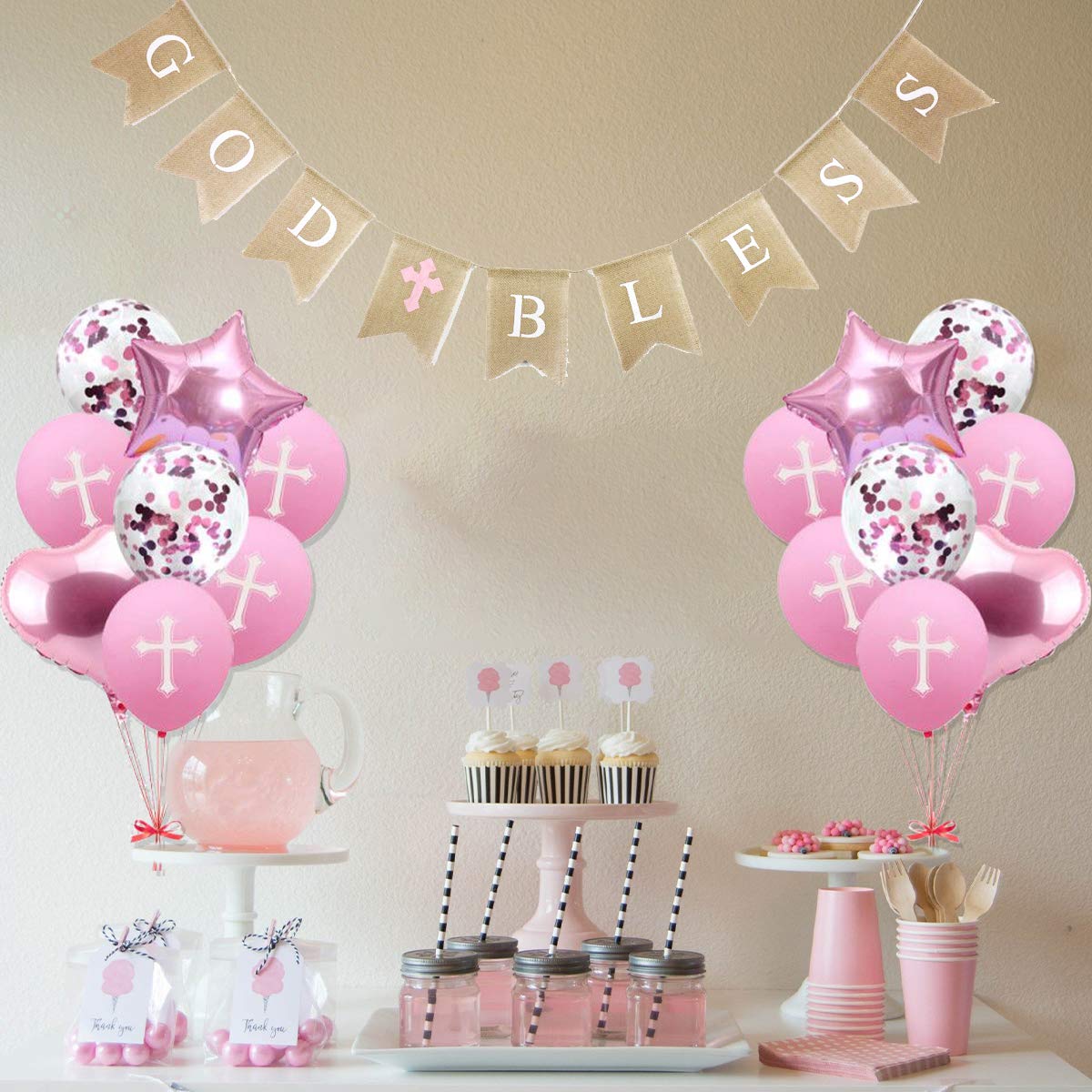 God Bless Baptism Decorations - Cross Balloons, First Communion & Confirmation Party Supplies - Perfect for Baby Showers, Baptism Celebrations & Religious Events