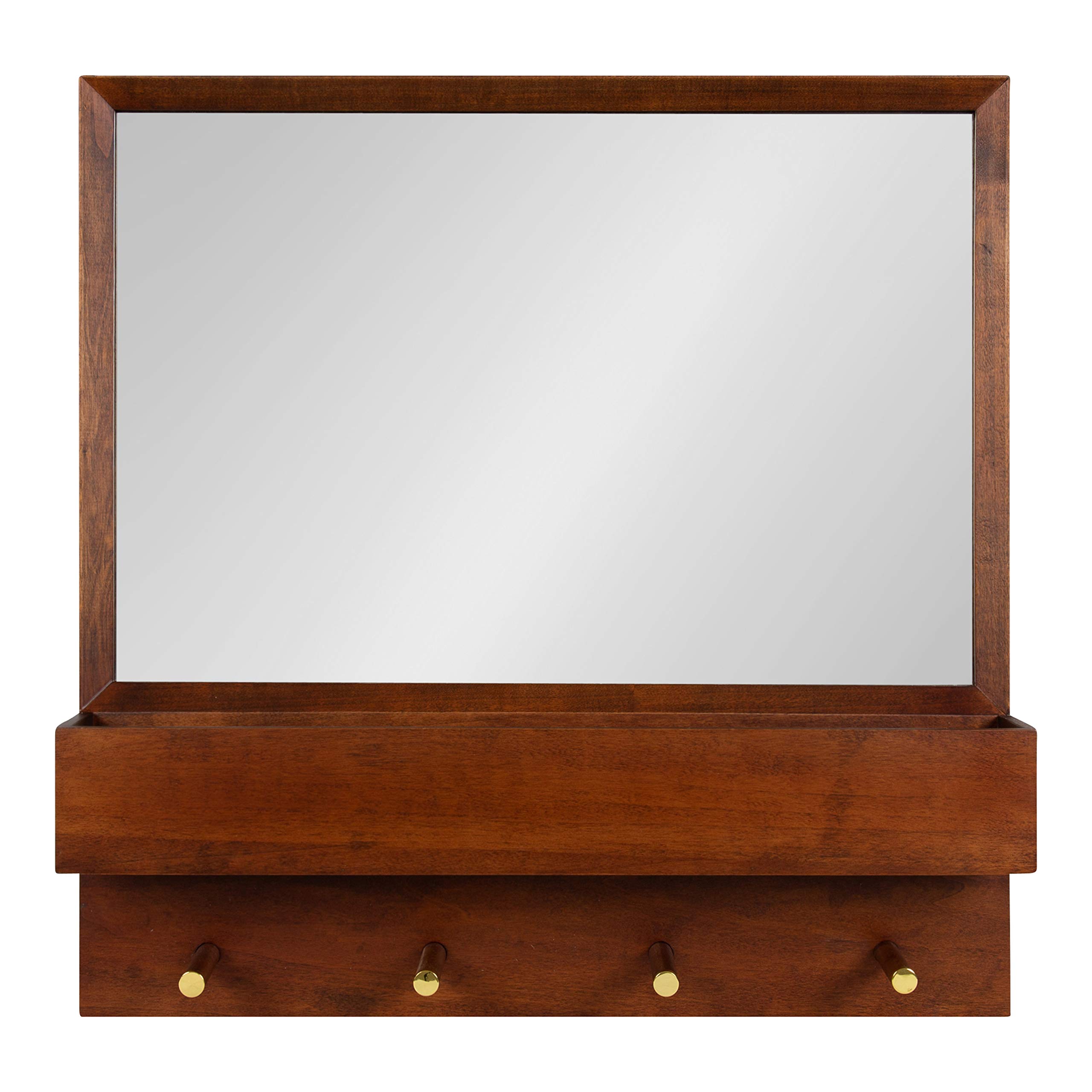 Kate and Laurel Hinter Mid-Century Framed Wall Mirror with Built-In Shelf - 24x24 Inches, Walnut Brown - Perfect for Entryway Organization, Mail & Key Holder, Wall Decor for Living Room, Bedroom, or Hallway