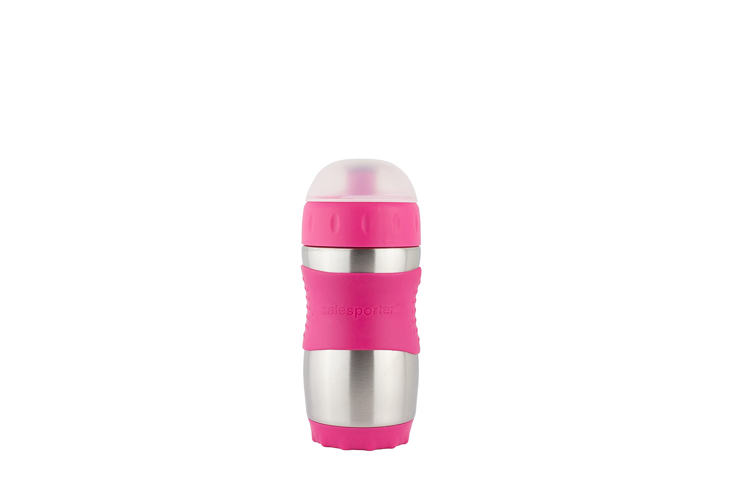 Kid Basix Safe Sporter Stainless Steel Water Bottle - 12oz Leakproof Lunch & Sports Bottle with Easy Pull Spout & Mud Cap | Dishwasher Safe | Perfect for School, Gym, Hiking & Outdoor Activities | Fuchsia Pink