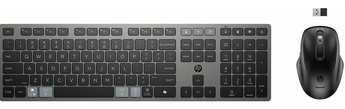 HP 725 Multi-Device Rechargeable Bluetooth Wireless Keyboard and Mouse Combo with Unifying Dongle - Perfect for Home Office, Gaming & Multi-Tasking on Windows/Mac