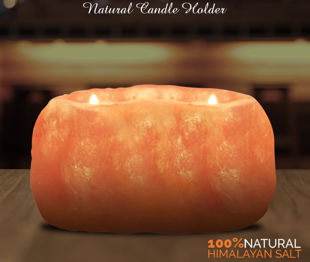 Himalayan Glow Natural Pink Salt Tealight Candle Holder - Hand Carved 100% Pure Himalayan Crystal Salt Lamp with 2 Holes | Aromatherapy, Meditation & Home Decor for Bedroom, Living Room, Yoga Studio