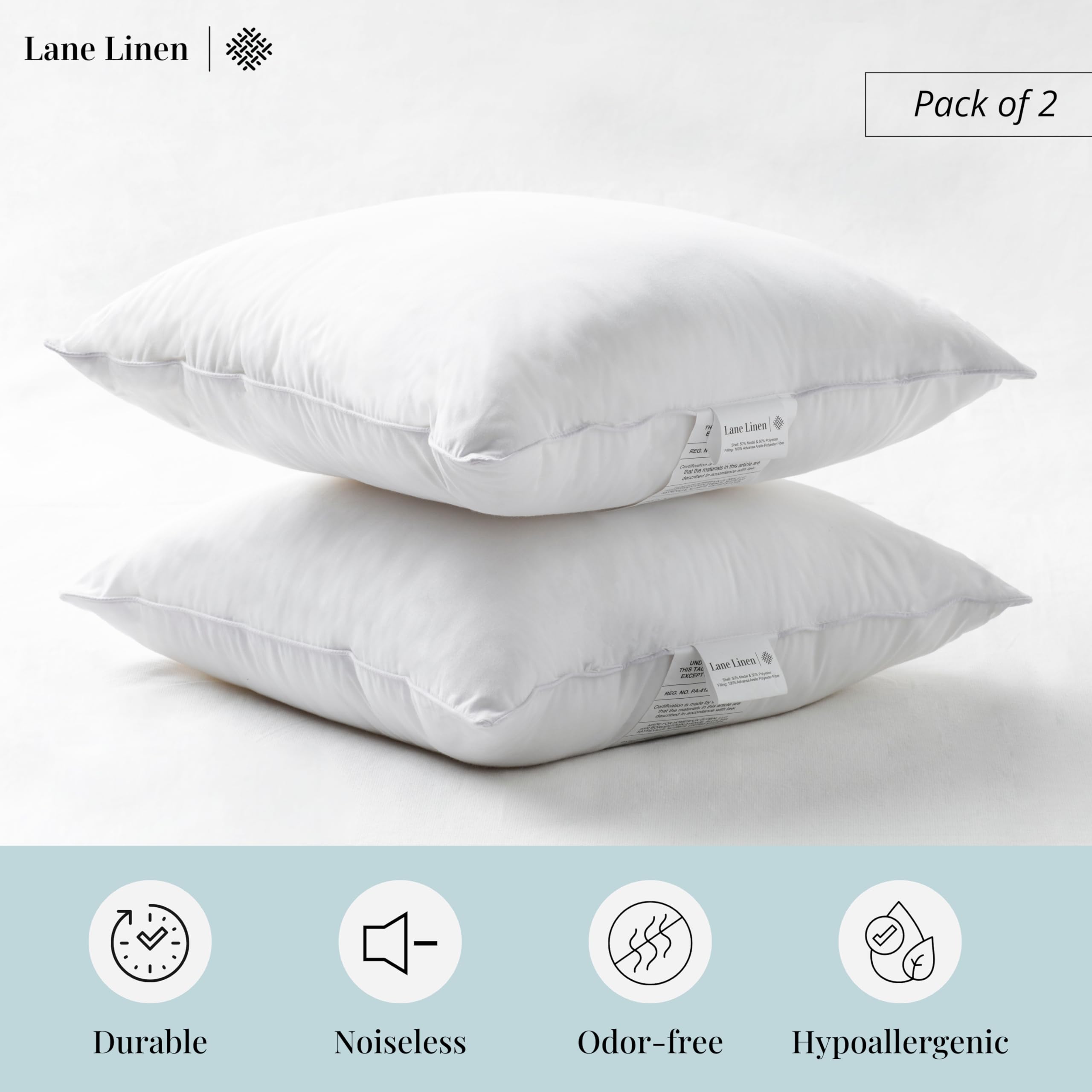 LANE LINEN 18x18 Inch Down Alternative Throw Pillow Inserts (Pack of 2) - Soft White Decorative Pillow Filler for Couch, Bed & Living Room - Perfect for Home Decor, Sofa Accents and Cozy Comfort
