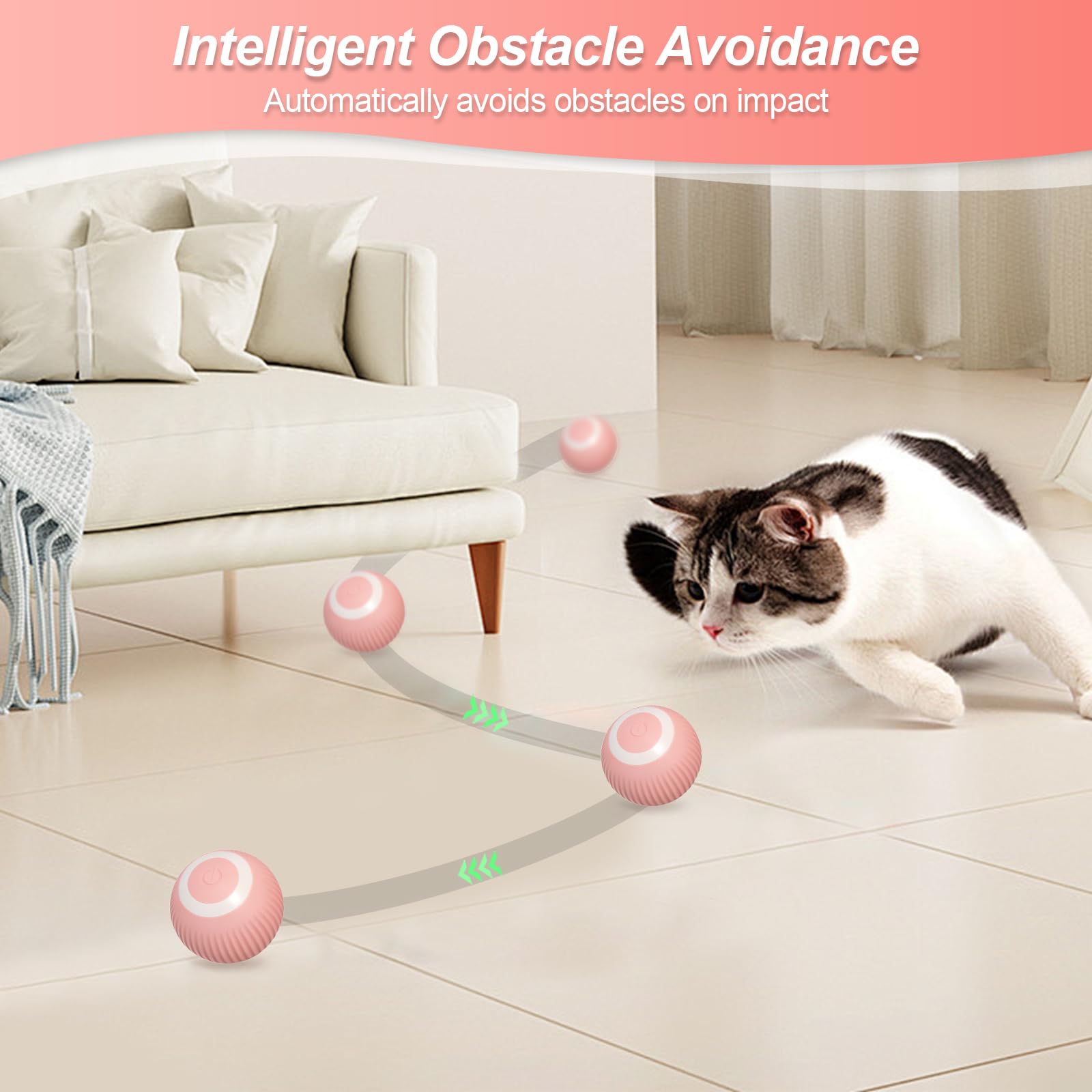 Shudyear Motorized Interactive Cat Toy with LED Lights - 360° Spinning Ball USB Charging Cat Teaser - Smart Electronic Pet Toy for Indoor Play & Exercise (Pink) - Perfect for Bored Cats & Kittens Entertainment