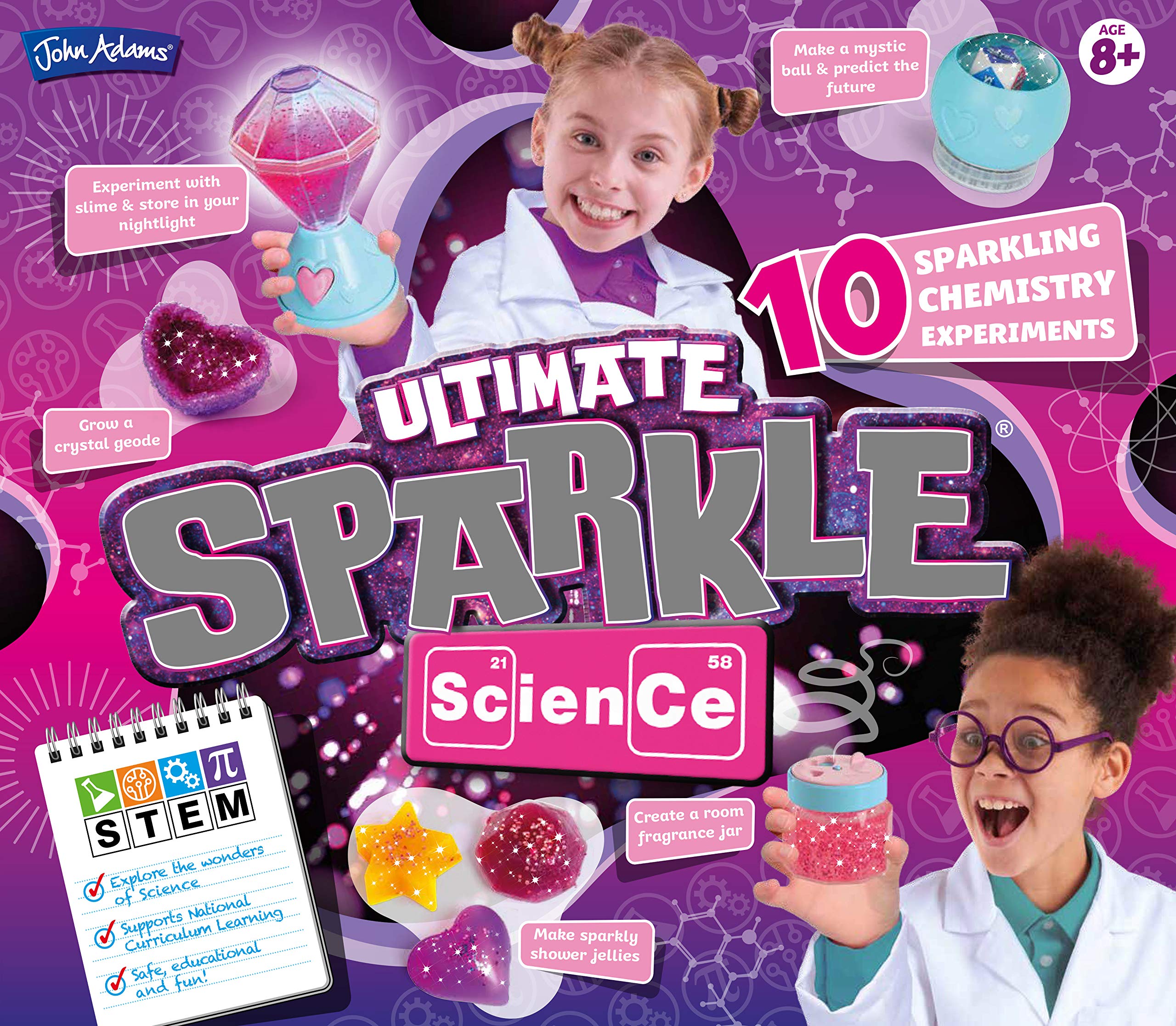 John Adams Ultimate Sparkle Science Kit - 10 Fun & Educational Chemistry Experiments for Kids Ages 8+ | STEM Learning Toy | Perfect for Birthday Gifts & Classroom Science Activities