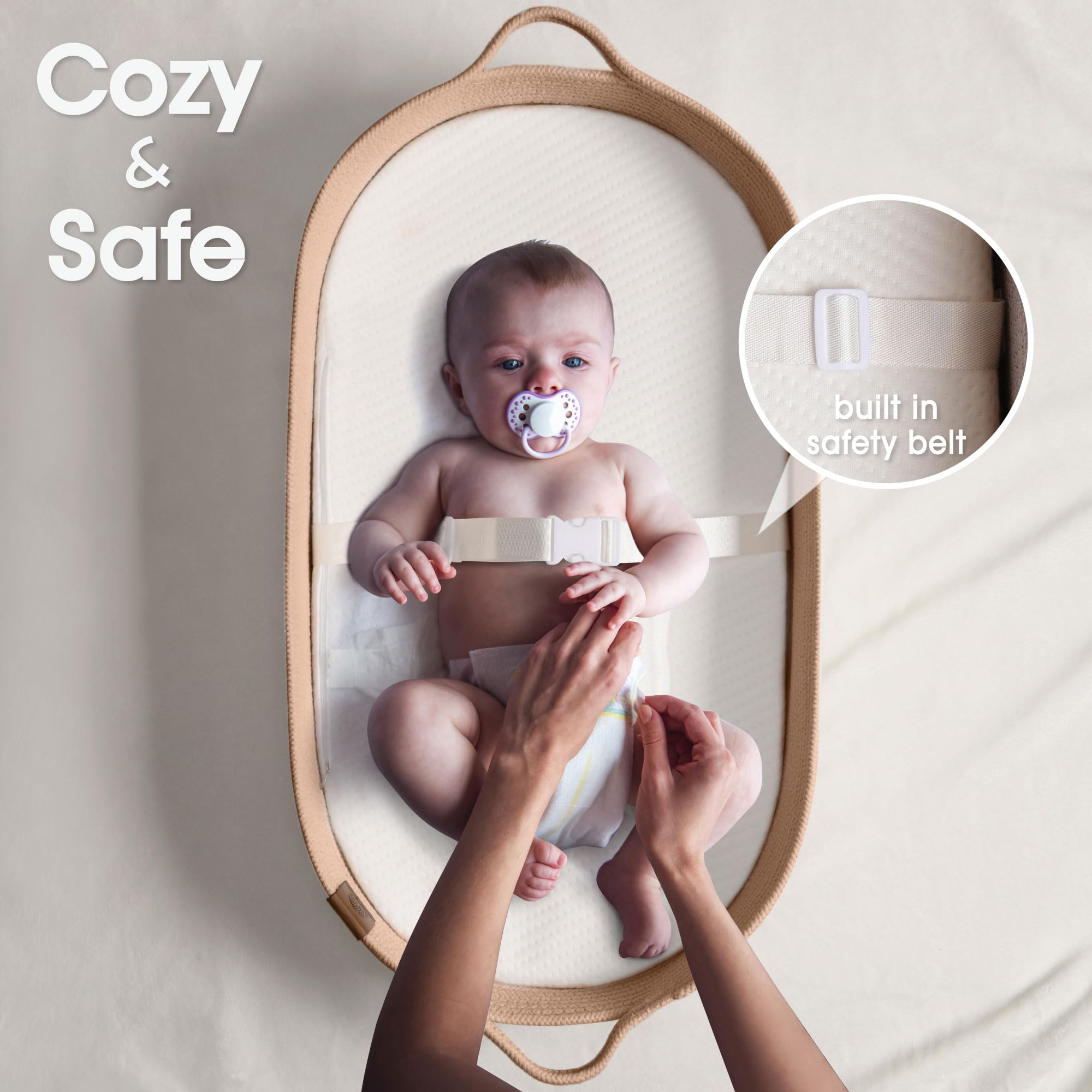 J&JOO Baby Changing Basket Set with Diaper Caddy - Breathable Waterproof Cover, Portable Foldable Changing Pad for Dresser - Perfect for Nursery, Travel & On-the-Go Diaper Changes