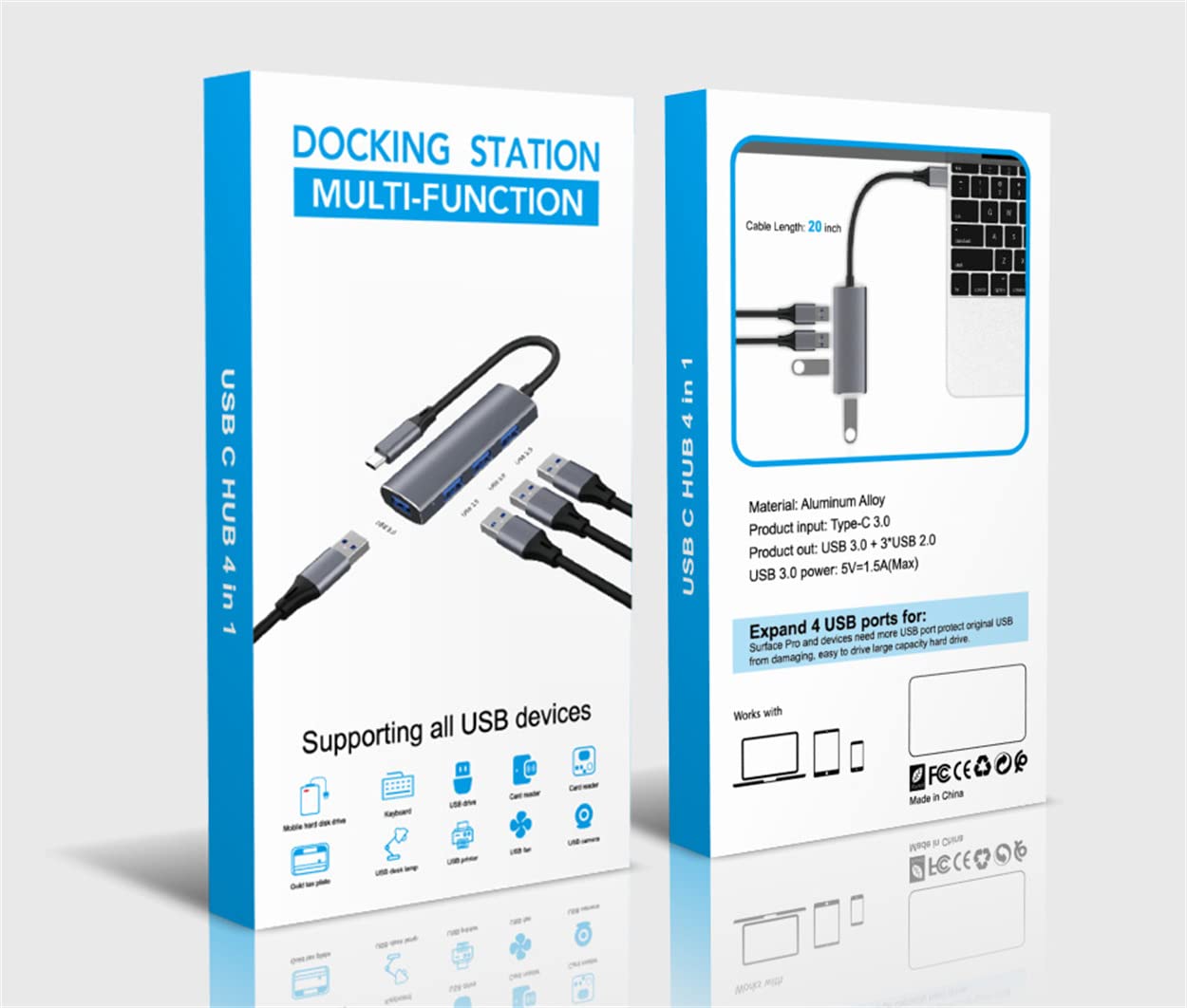 NAERSI® 4-Port USB 3.0 Hub - Ultra Slim Portable USB Splitter for MacBook, iMac, PC, Laptop, Flash Drive & External Hard Drive | Perfect for Home Office, Travel & Multi-Device Charging
