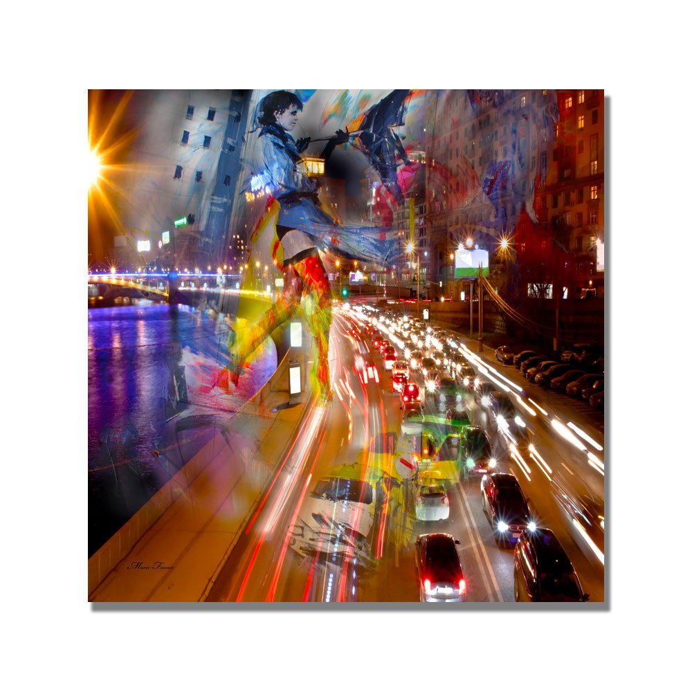 Trademark Fine Art Traffic Canvas Wall Art - 24x24 Inch Modern Cityscape Painting for Living Room, Office & Home Decor