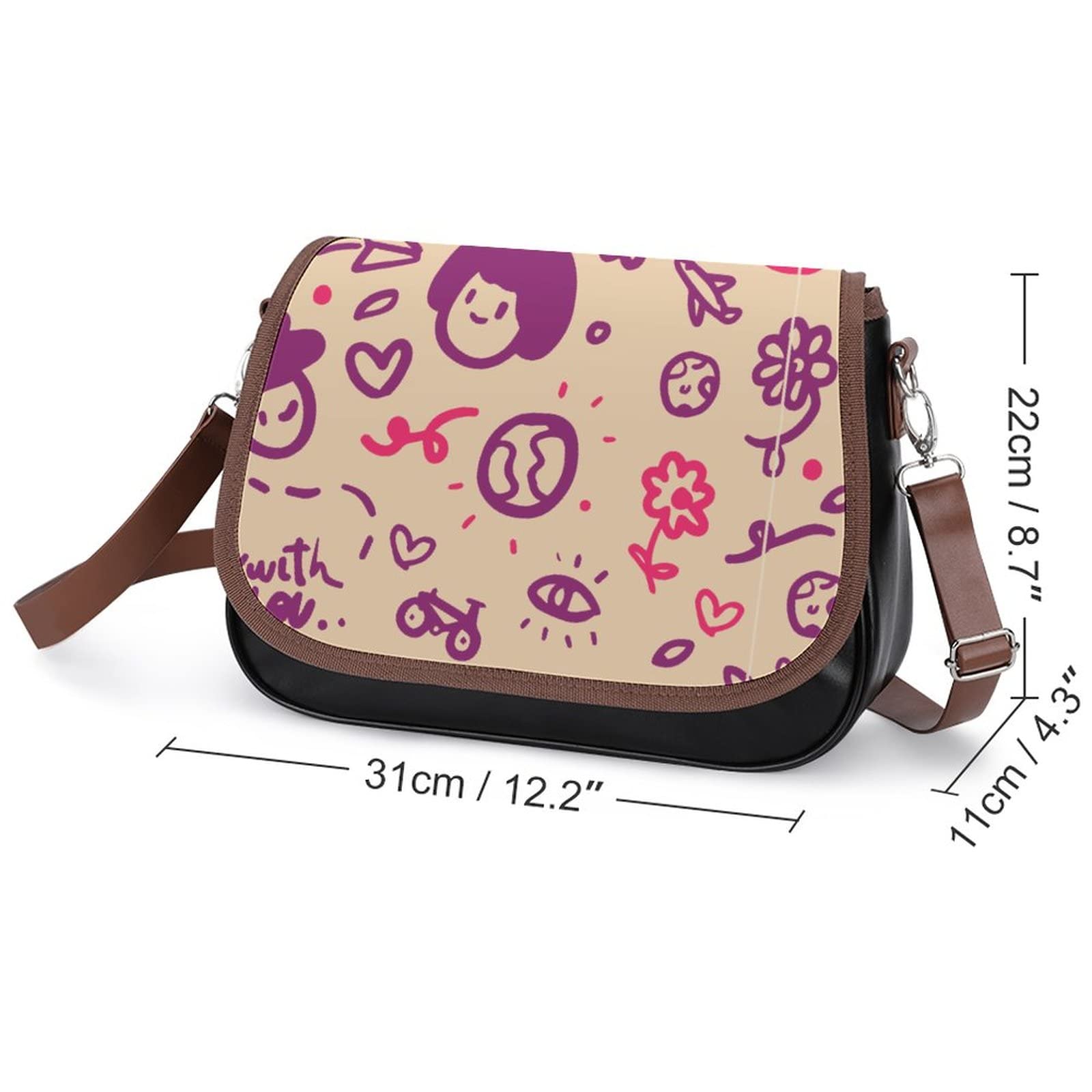 Stylish Printed Crossbody Shoulder Bag for Women - PU Leather Designer Satchel with Cute Graffiti Elements | Perfect for Casual Outings, Travel & Everyday Use