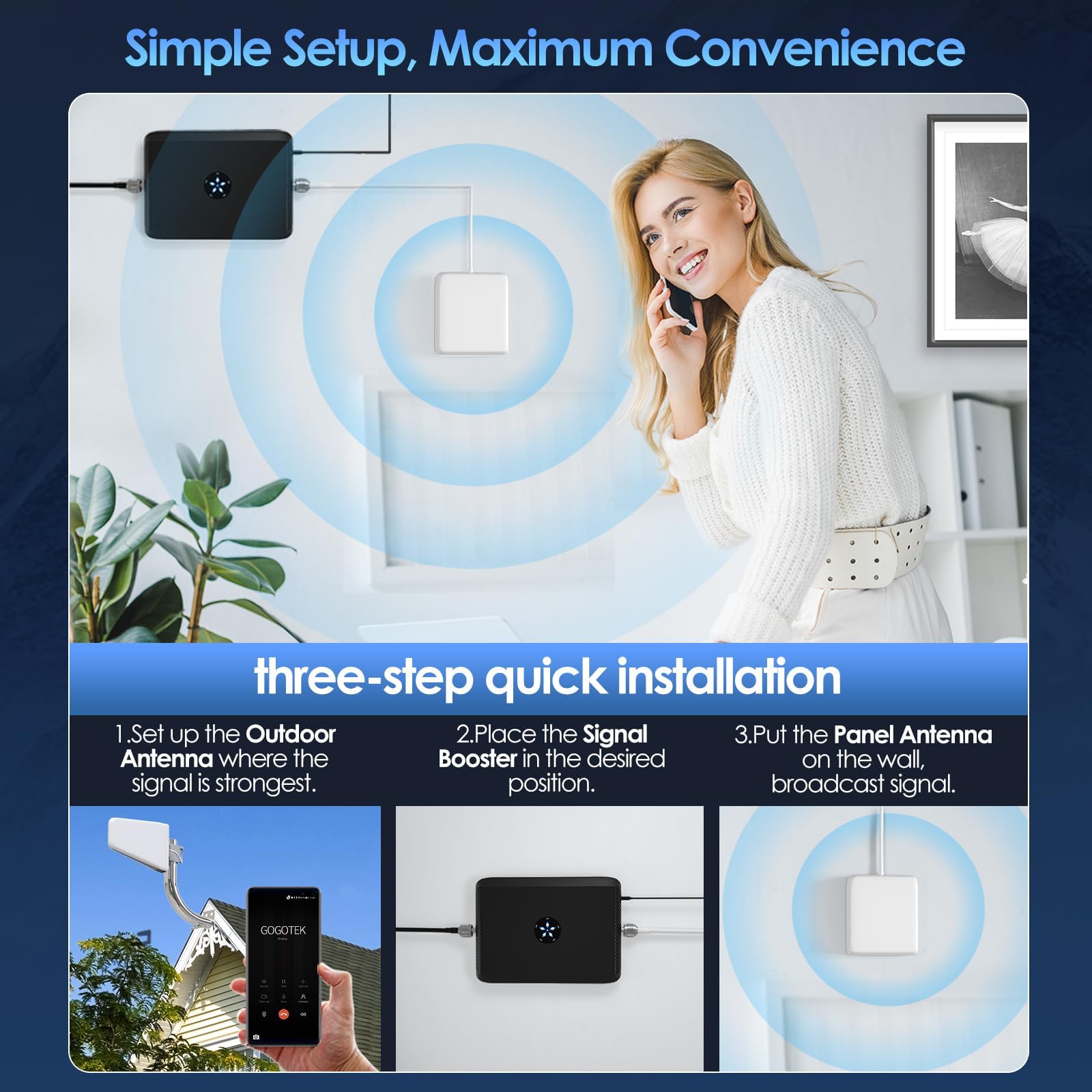 5G 4G LTE Cell Phone Signal Booster for Home - FCC Approved Band 2/4/5/12/13/17/25/66 Compatible with Verizon, AT&T & All US Carriers | Improves Weak Signal for Streaming, Gaming & Video Calls