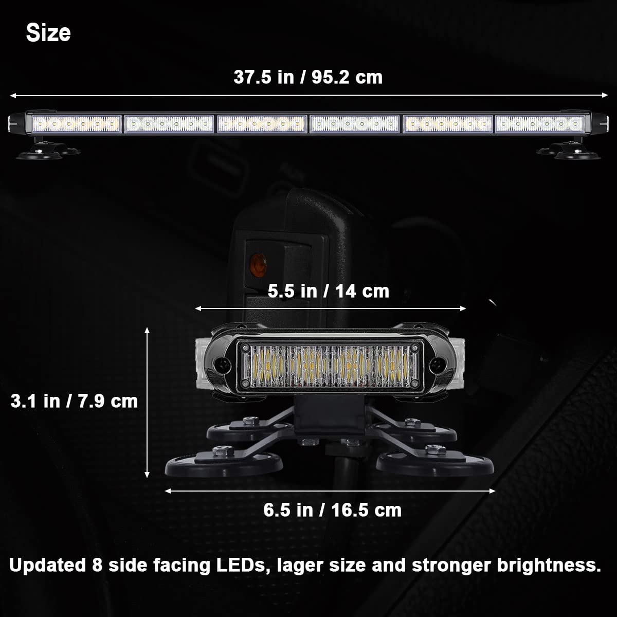 WOWTOU 80 LED Red Blue Emergency Strobe Light Bar - Magnetic Roof Top Safety Flashing Beacon for Police & Law Enforcement Vehicles - Durable Warning Lights for Roadside Emergencies, Construction Zones & Traffic Control