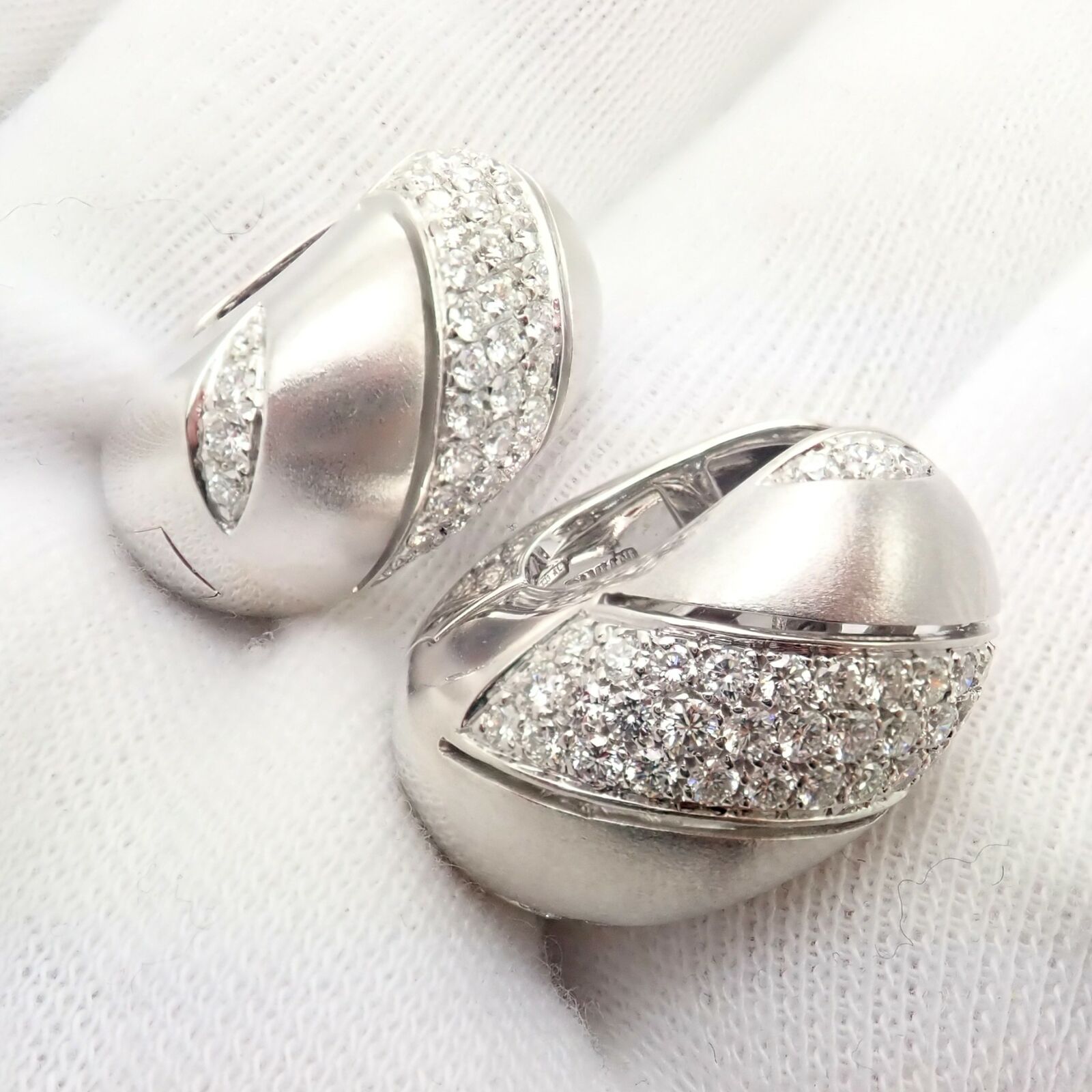 Authentic Damiani 18k White Gold 2 Carat Diamond Brushed Large Huggie Hoop Earrings for Women - Perfect for Weddings, Parties & Special Occasions