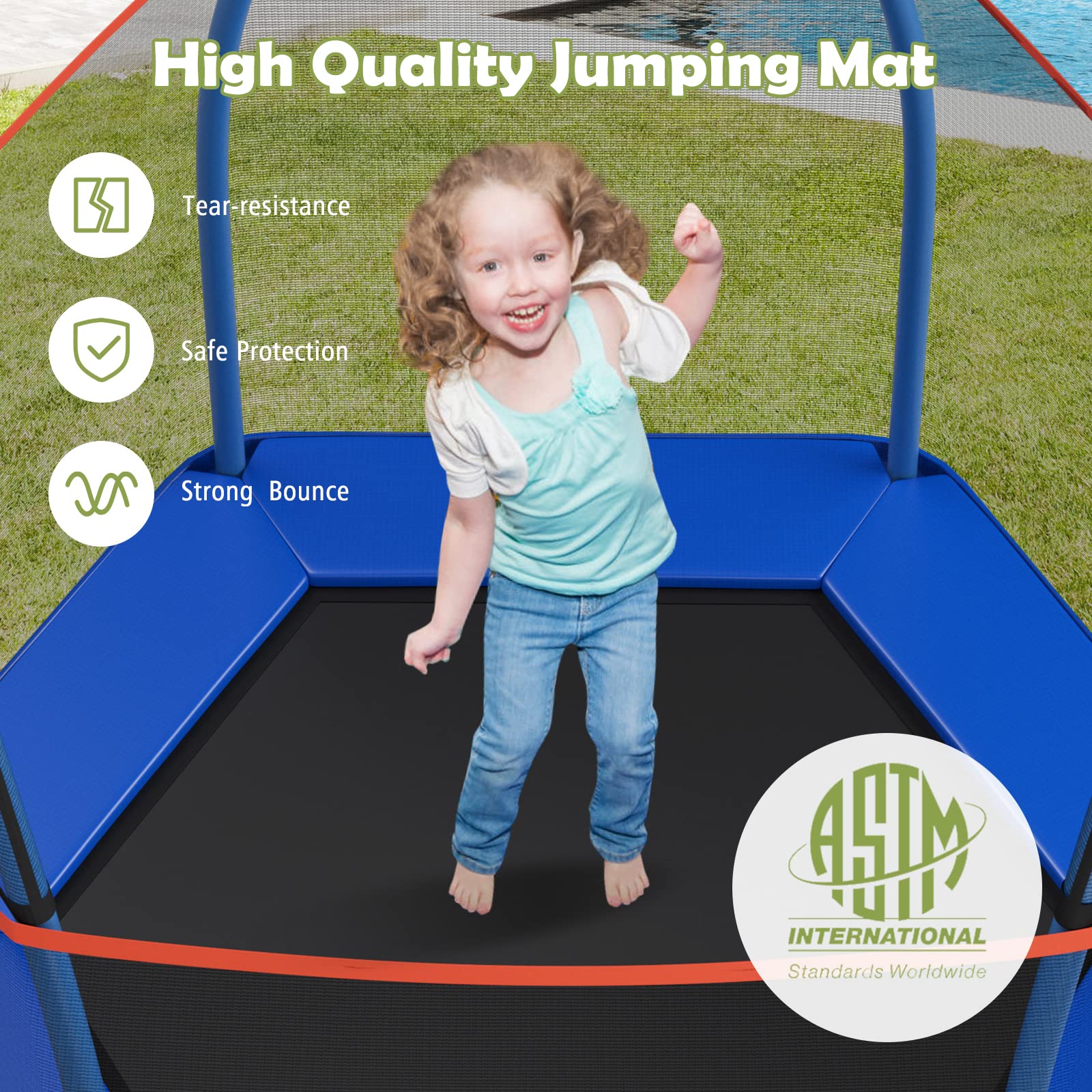 **Giantex 7 Ft Kids Trampoline with Safety Net – Heavy Duty Steel Frame Indoor/Outdoor Toddler Trampoline for Ages 3-8 – Perfect Gift for Boys & Girls – Backyard, Playroom, or Gym Use**