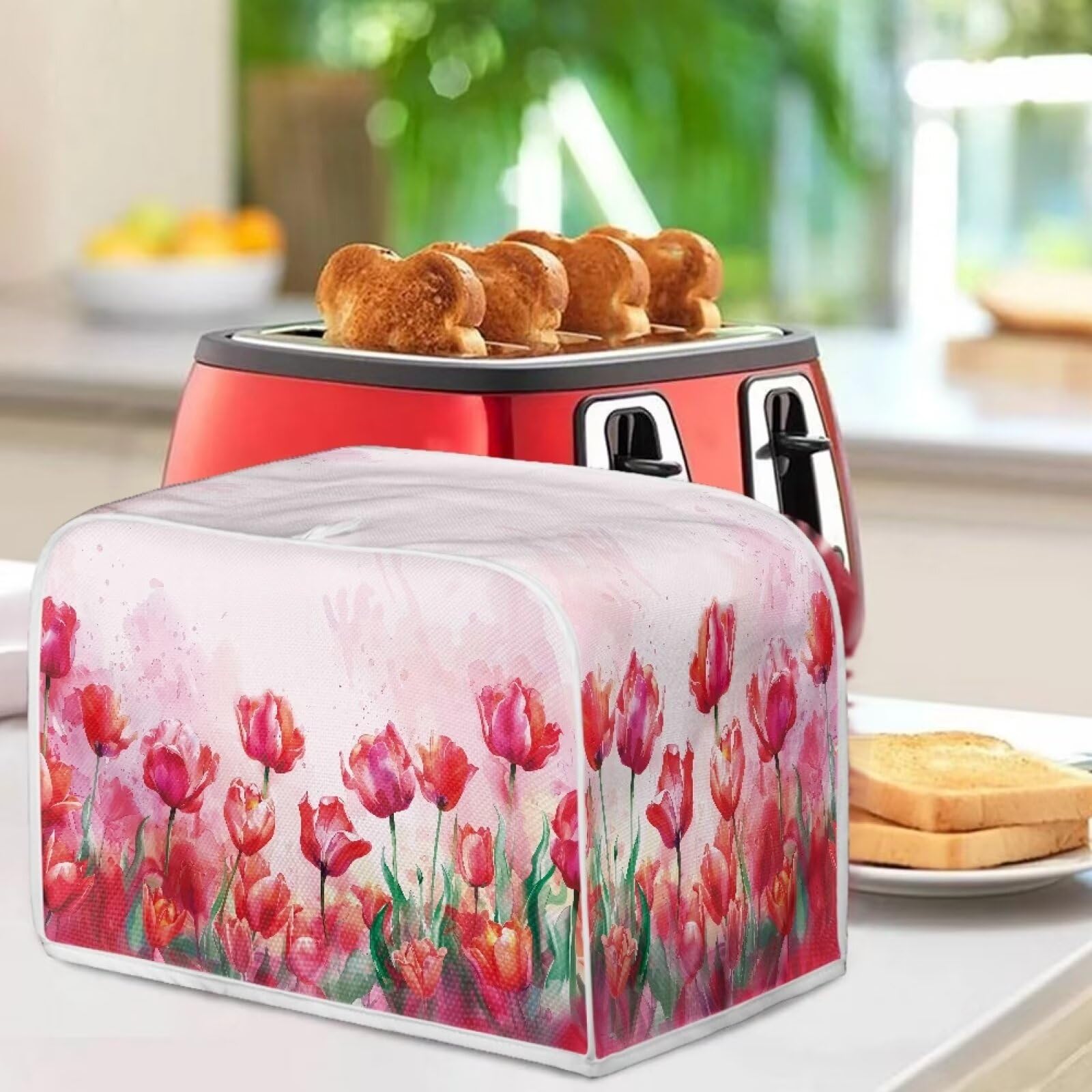 Flowers 2-Slice Toaster Cover - Waterproof Bread Maker Oven Dust Cover - Anti-Scratch Kitchen Accessory Decor for Countertop Protection & Style