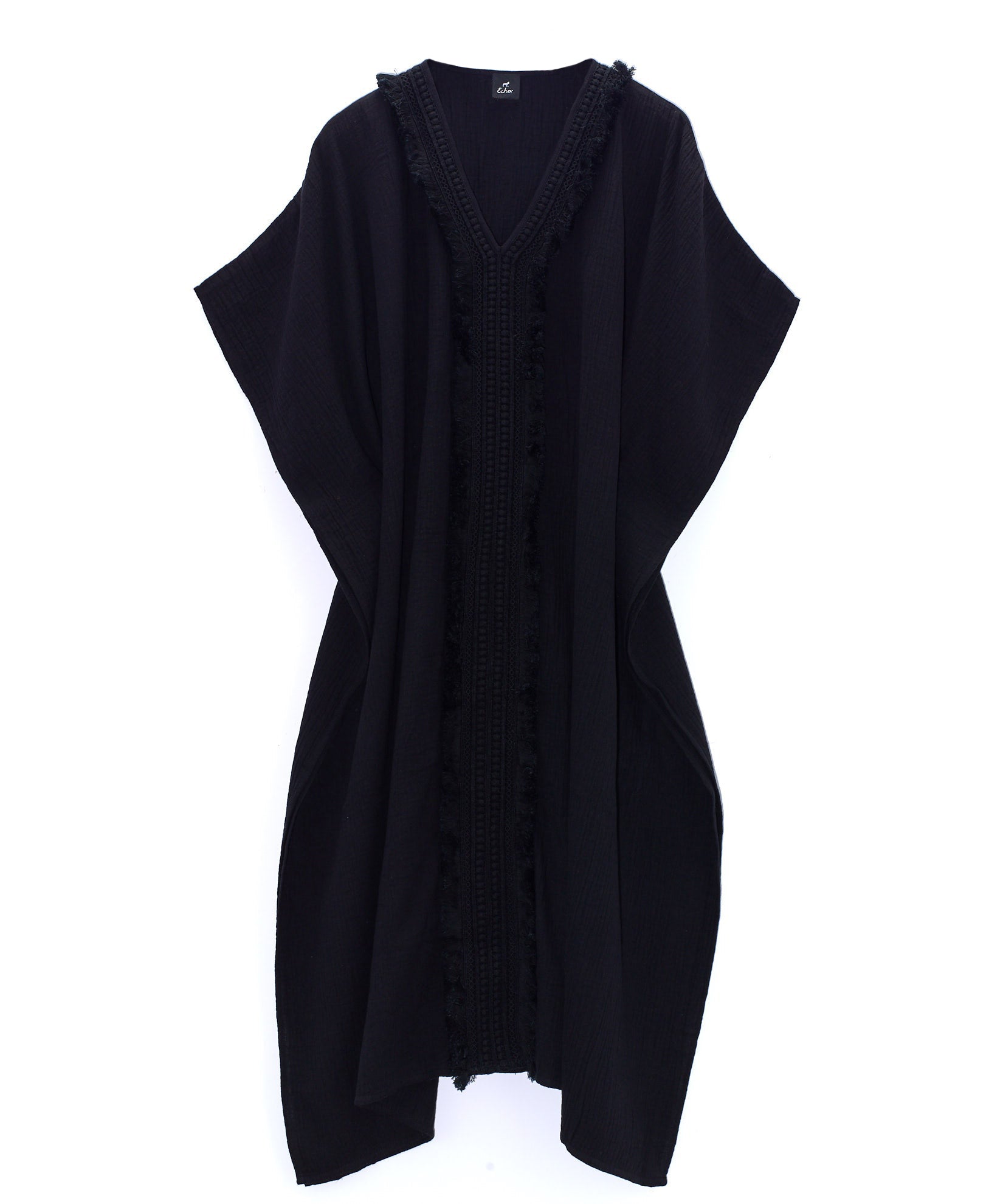 Breathable Double Gauze Maxi Caftan Dress with Delicate Lace Trim - Perfect for Beach Coverups, Summer Vacations & Boho Chic Outfits
