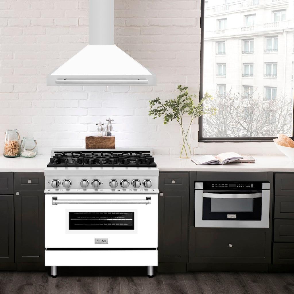 ZLINE KB4STX WM Convertible Stainless Steel Range Hood - White Matte Shell with Stainless Steel Handle | Professional Kitchen Ventilation for Home Cooking & Baking