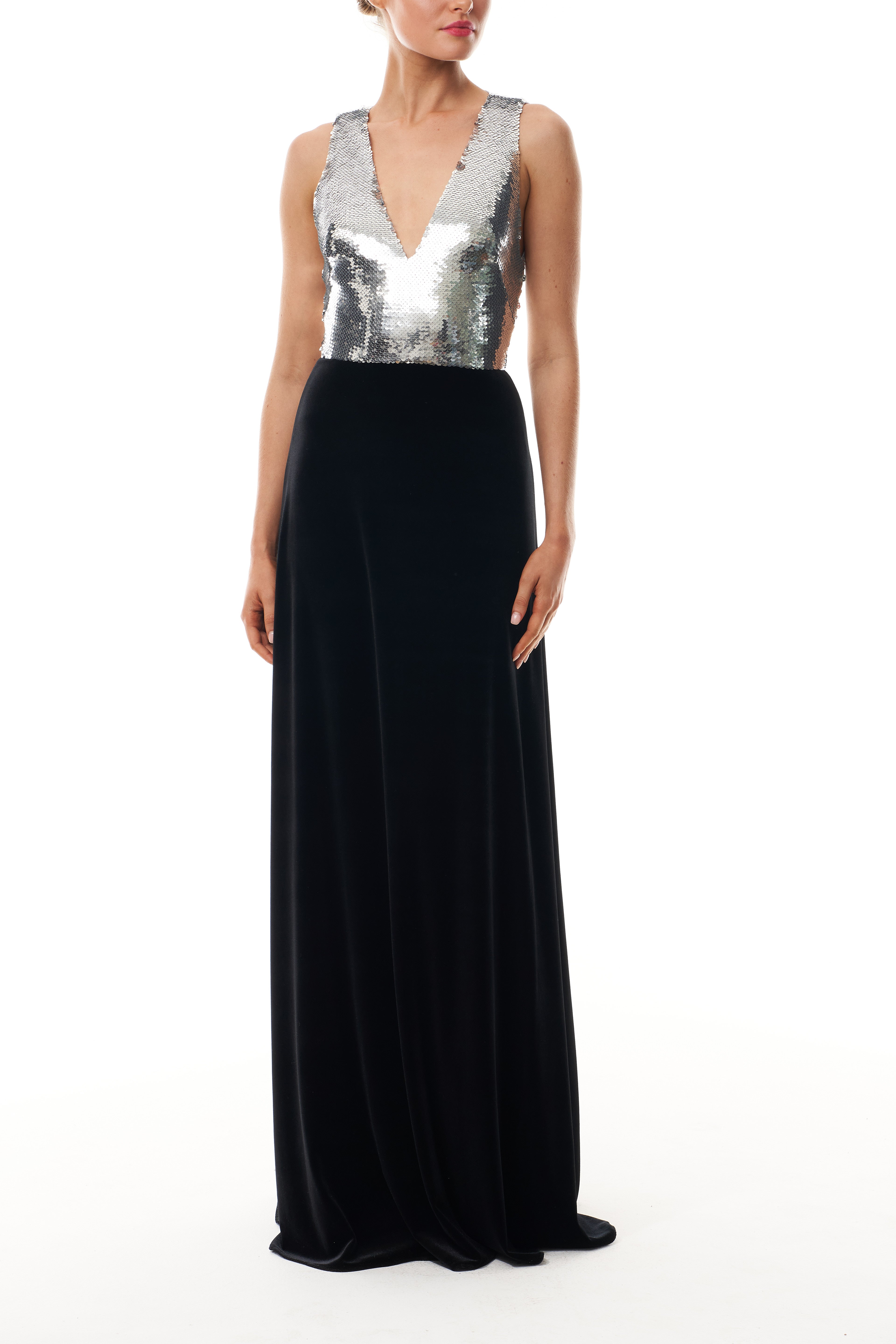 Sequin Velvet V-Neck Evening Gown for Women - Elegant Formal Dress for Prom, Party & Special Occasions