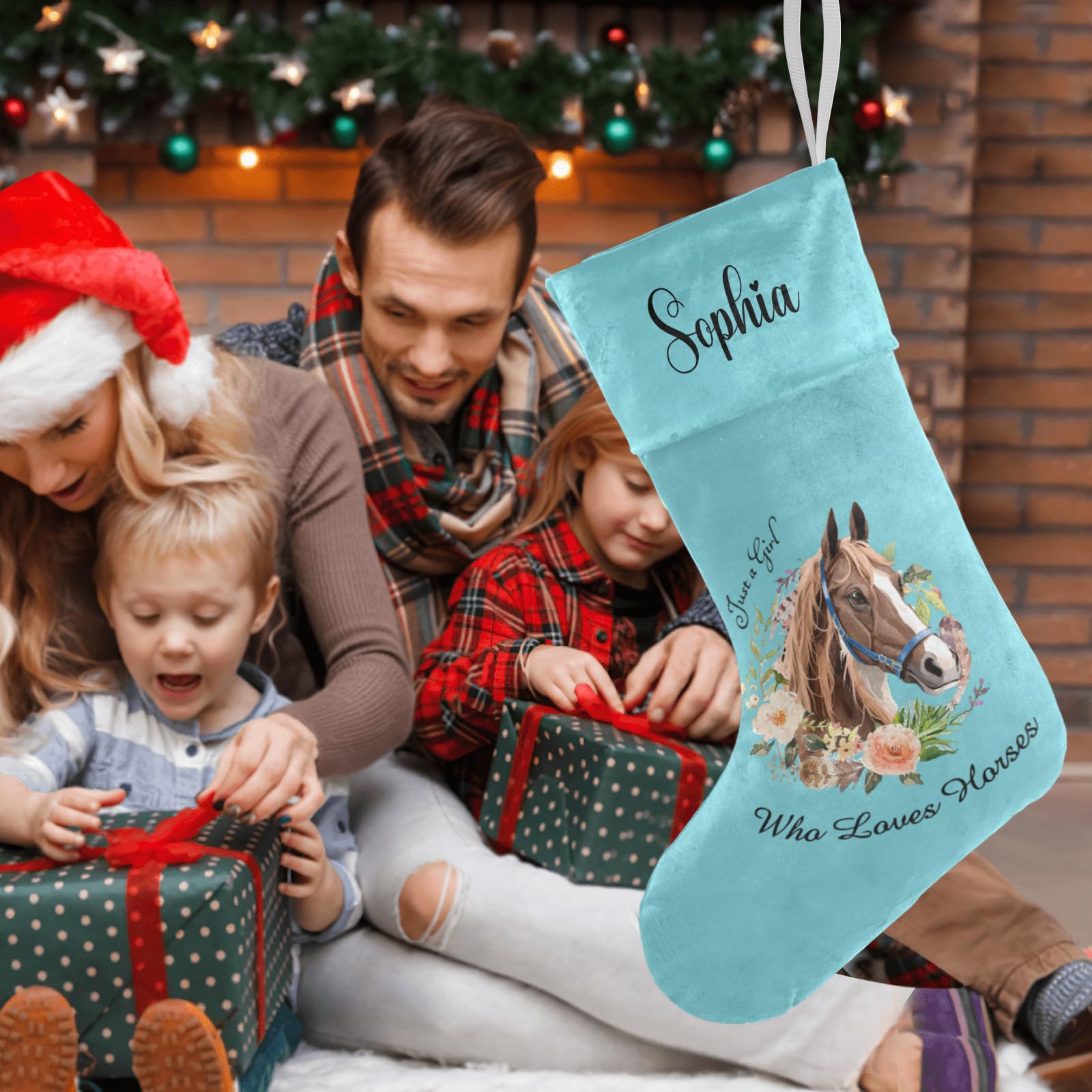 Personalized Horse Lovers Christmas Stocking with Name - Custom Holiday Gift for Boys, Girls & Pets (17.52 x 7.87 Inch) - Perfect for Fireplace Decor, Christmas Tree Hanging & Festive Gift Giving