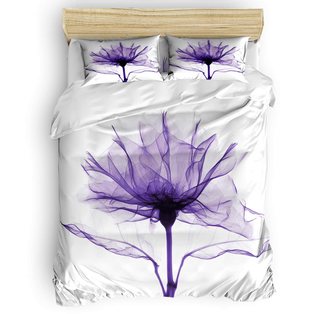 Romantic Purple Floral Duvet Cover Set - 4 Piece Queen Size Bedding Set with Comforter Cover, Sheet & 2 Pillowcases | Soft Microfiber for Adults & Kids | Perfect for Master Bedroom, Guest Room & Kids Room Decor