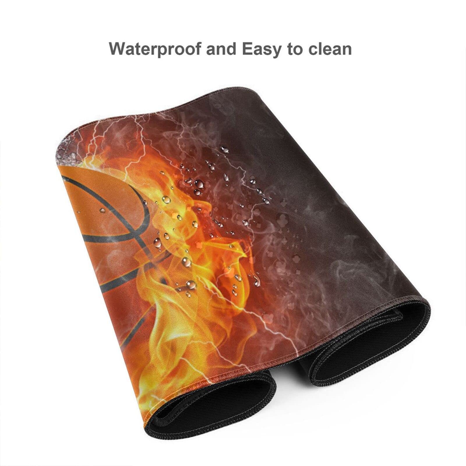 XXL Gaming Mouse Pad 35''×15.7'' - Basketball Fire & Water Design Non-Slip Desk Mat for Office, Computer & Keyboard - Stitched Edges Ergonomic Mousepad - Perfect for Gaming, Work & Home Office Setup