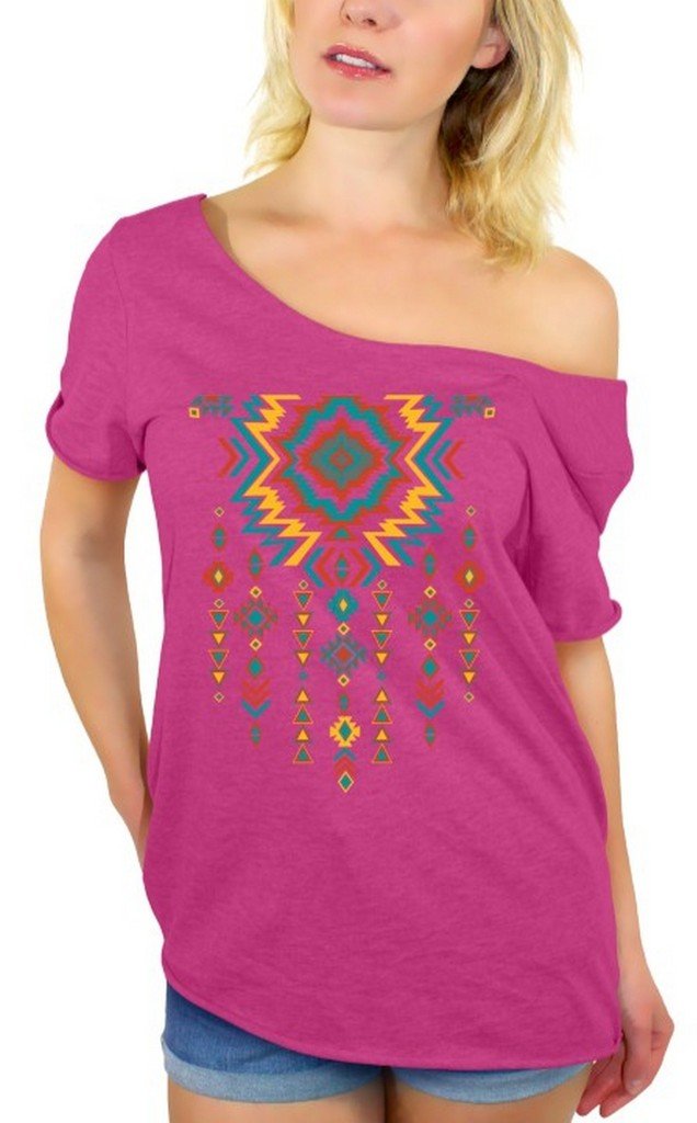 Awkwardstyles Women's Southwest Necklace Print Off Shoulder T-Shirt - Boho Chic Summer Top with Free Bookmark Gift for Casual Wear, Music Festivals & Beach Outfits