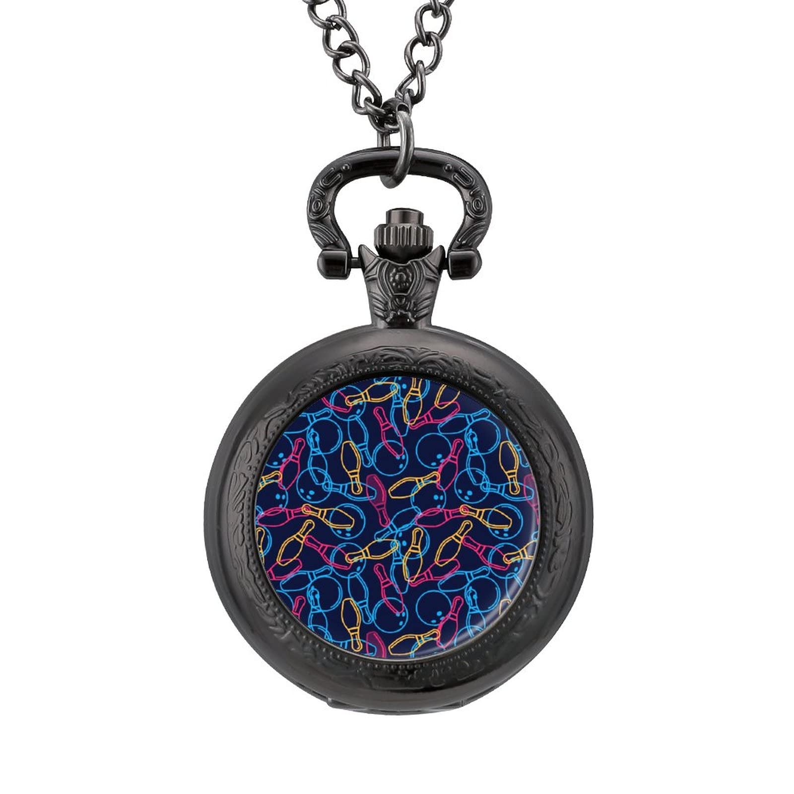 Stylish Bowling Ball Pocket Watch Necklace - Vintage Fashion Pendant Watch with Chain for Men & Women - Perfect for Gifts, Cosplay, and Retro Fashion Accessories