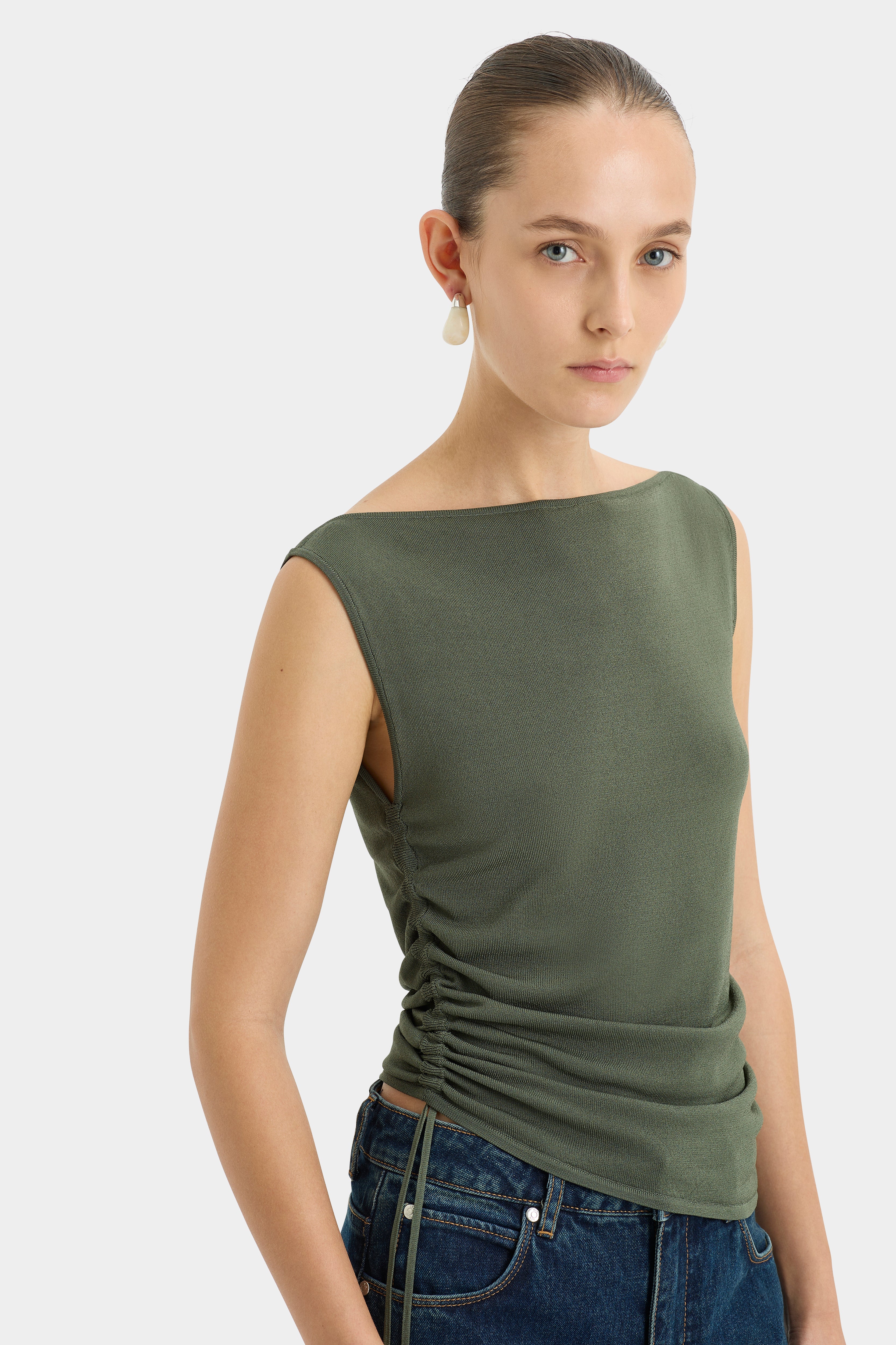 Yolanda Ruched Tank Top for Women - Stretchy Sleeveless Blouse, Casual Summer T-Shirt - Perfect for Beach, Party, and Everyday Wear