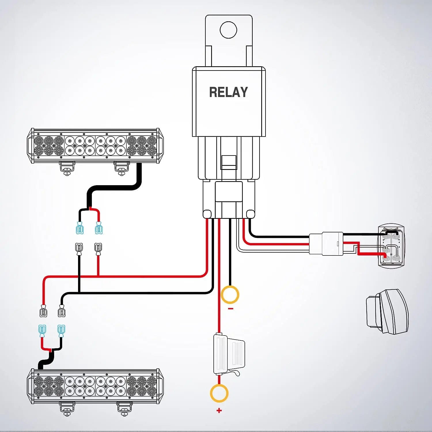 16AWG Wire Harness Kit with 12V 5-Pin Light Bar Switch, 3 Fuses & 4 Spade Connectors - Perfect for Off-Road LED Light Bars, Truck Accessories & Automotive Wiring Projects
