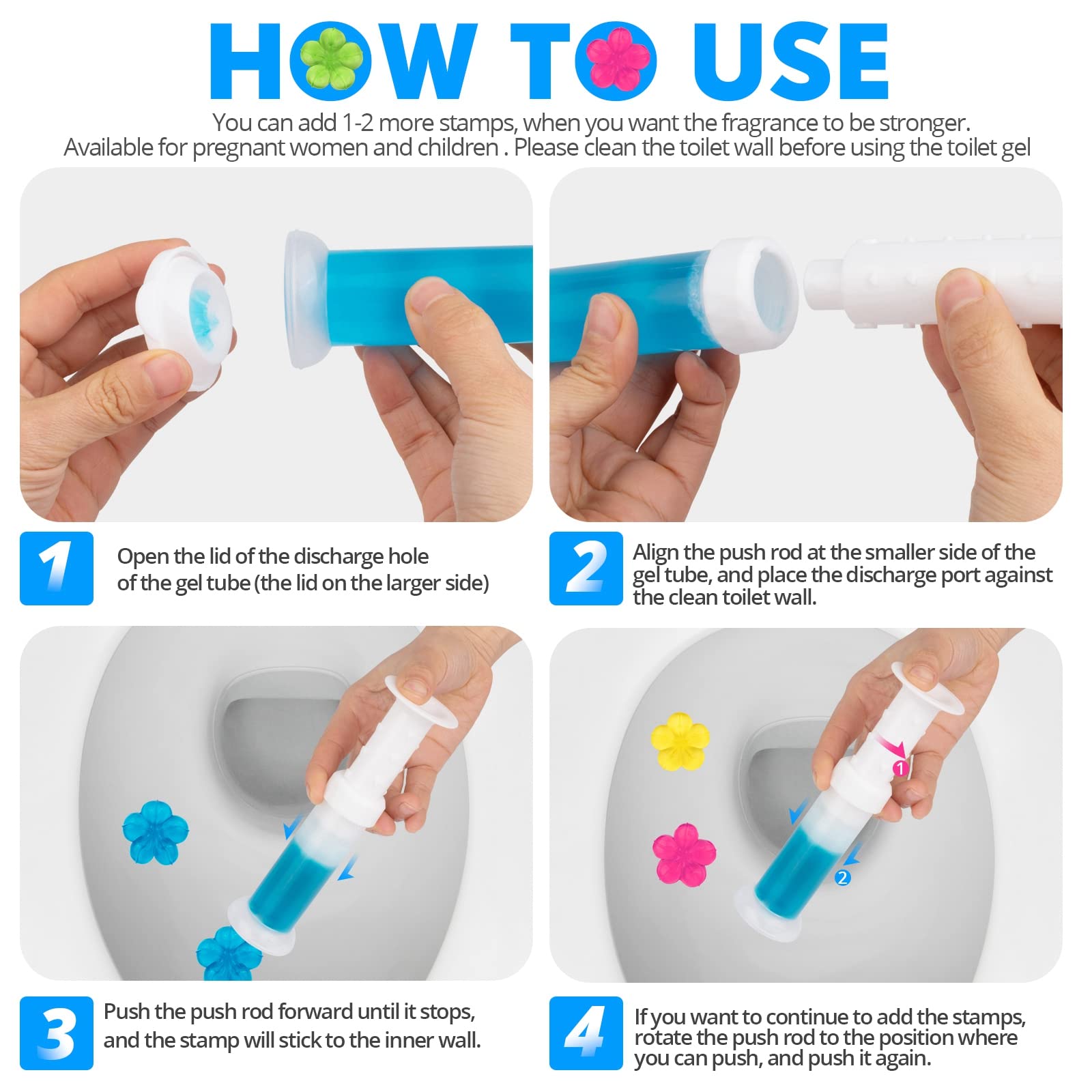 Flower Toilet Gel Stamp - 60 Count Fragrant Toilet Bowl Cleaner with 5 Refreshing Scents | Bathroom Cleaning Supplies for Home, Hotel & Office Use