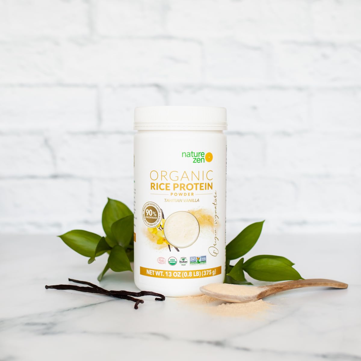 Organic Vegan Protein Powder - Nature Zen Rice Protein, Sugar-Free, Dairy-Free, Soy-Free, Gluten-Free, Non-GMO, Kosher, High Fiber (0.8LB, Tahitian Vanilla) | Perfect for Smoothies, Baking & Post-Workout Recovery