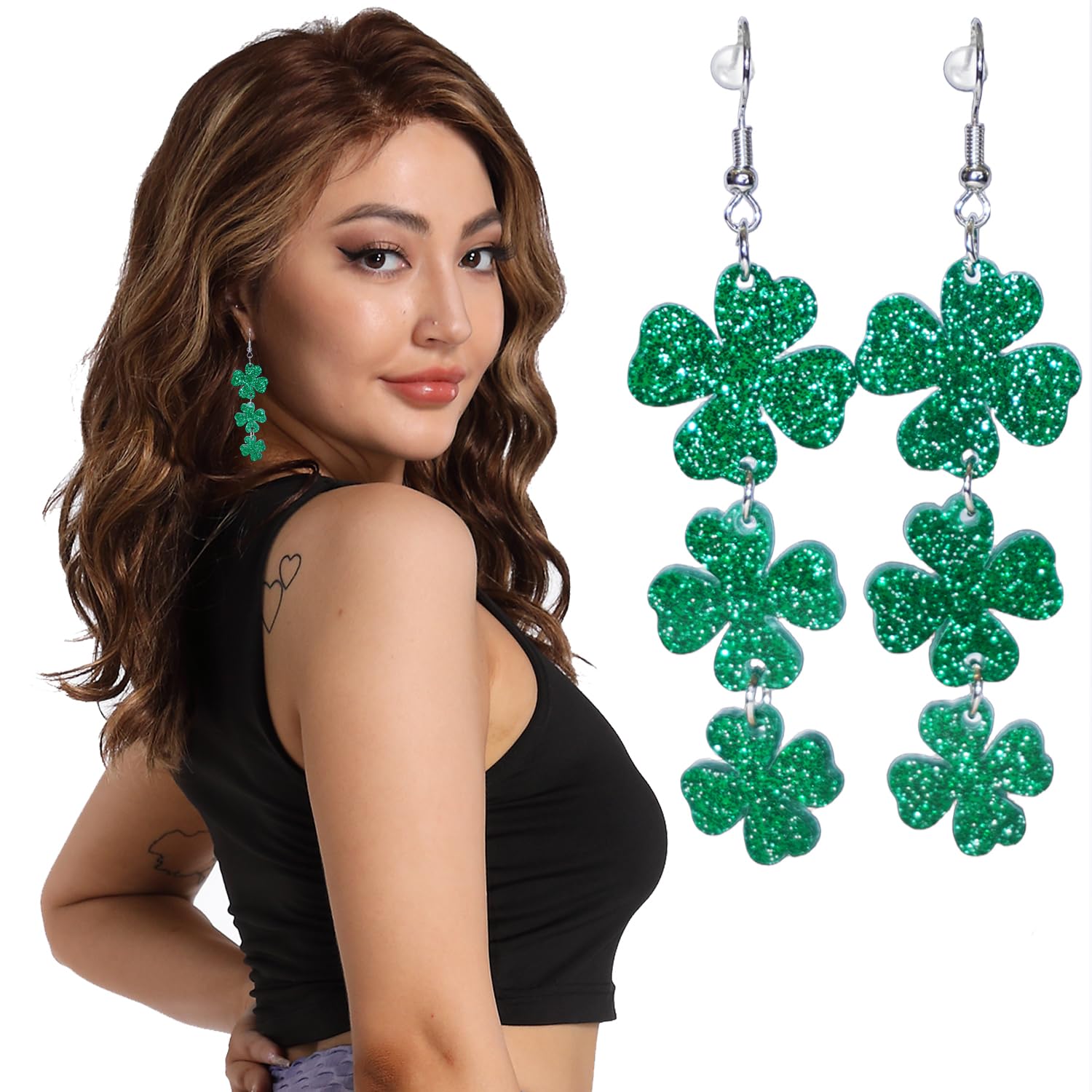 St. Patrick's Day Earrings for Women - Green Shamrock Dangle Earrings, Irish Lucky Clover Jewelry Accessories | Perfect for St. Patrick's Day Parties, Irish Themed Events & Everyday Wear