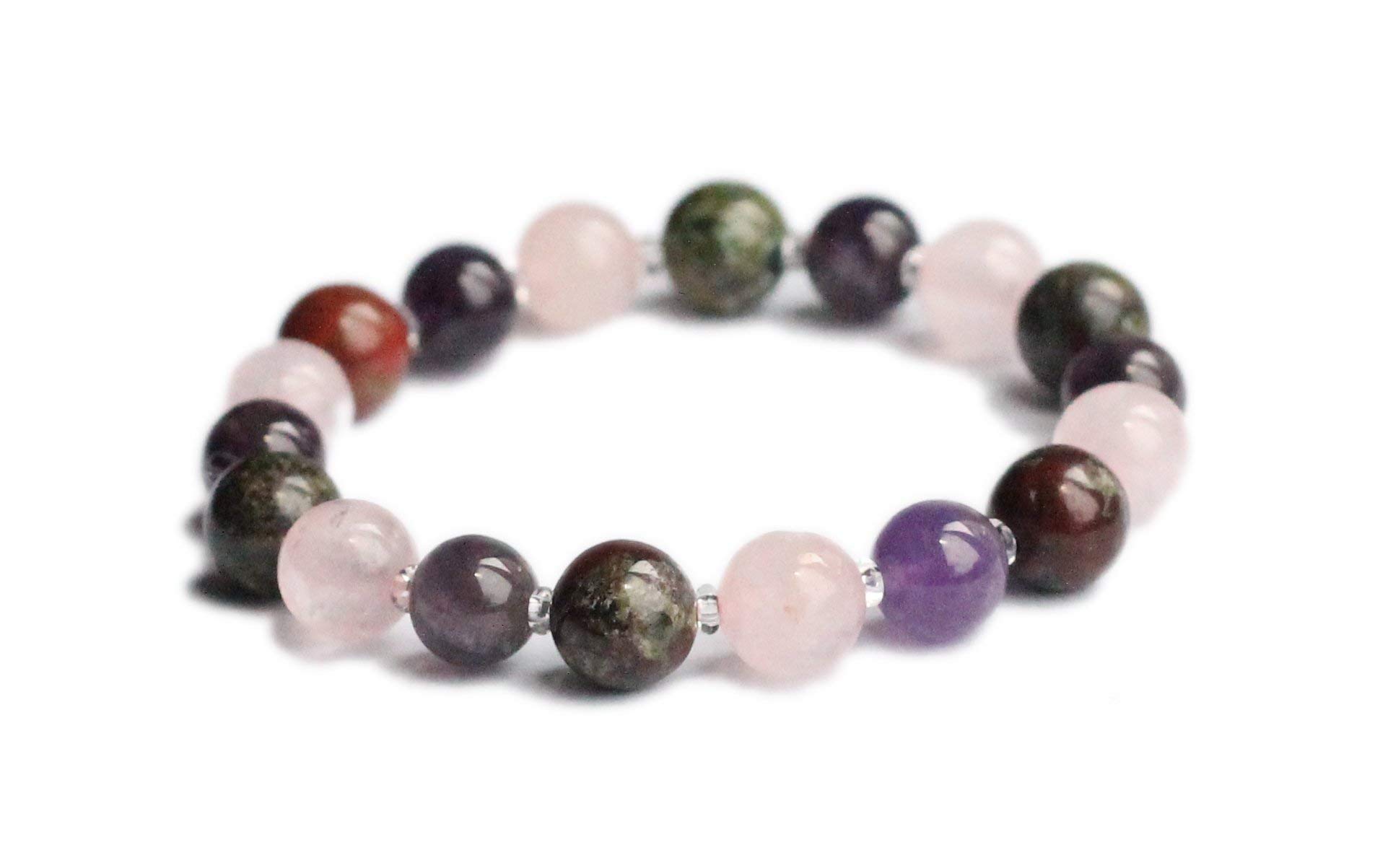 Empath Protection Bracelet with Amethyst, Bloodstone & Rose Quartz - Anger & Aggression Control - Perfect for Meditation, Energy Healing & Emotional Balance