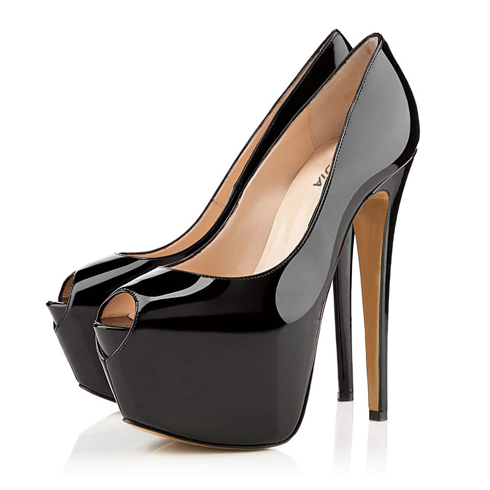 LEBE Women's High Heels 16cm Platform Sandals - Peep Toe Ankle Strap Stiletto Heels for Crossdressing, Party & Dress Occasions - Black (UK 6.5) | Perfect for Cosplay, Nightlife & Special Events