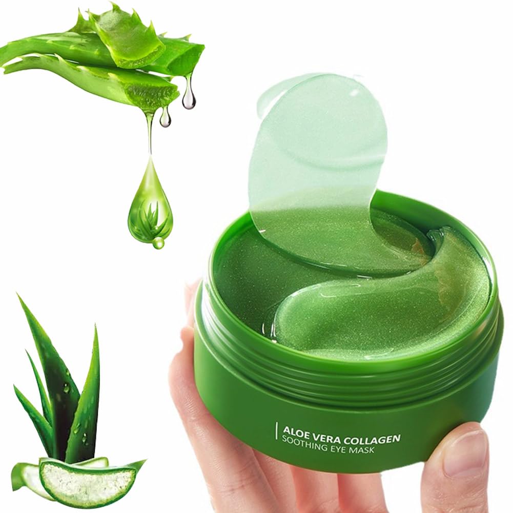 60 PCS Aloe Vera Under Eye Patches - Hydrating Eye Mask for Dark Circles & Fine Lines | Pure Natural Extracts to Firm & Brighten Skin | Perfect for Night Routine, Travel & Skincare Regimen