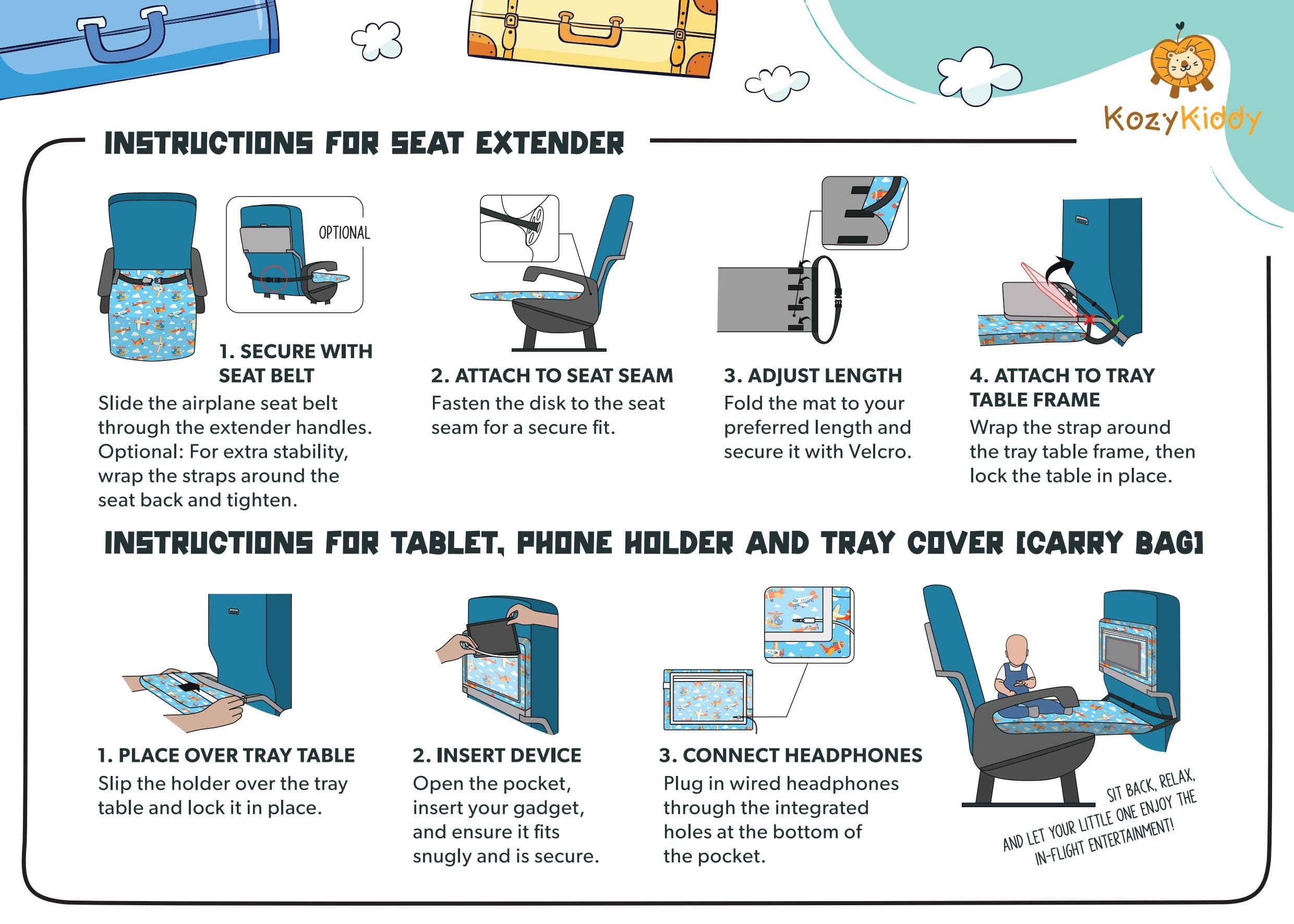 Adjustable Toddler Airplane Bed with Tablet Holder & Tray Table Cover - Kids Flight Foot Rest, Travel Cot & Hammock for Planes & Cars - Perfect for Long Flights, Road Trips & Baby Travel Essentials