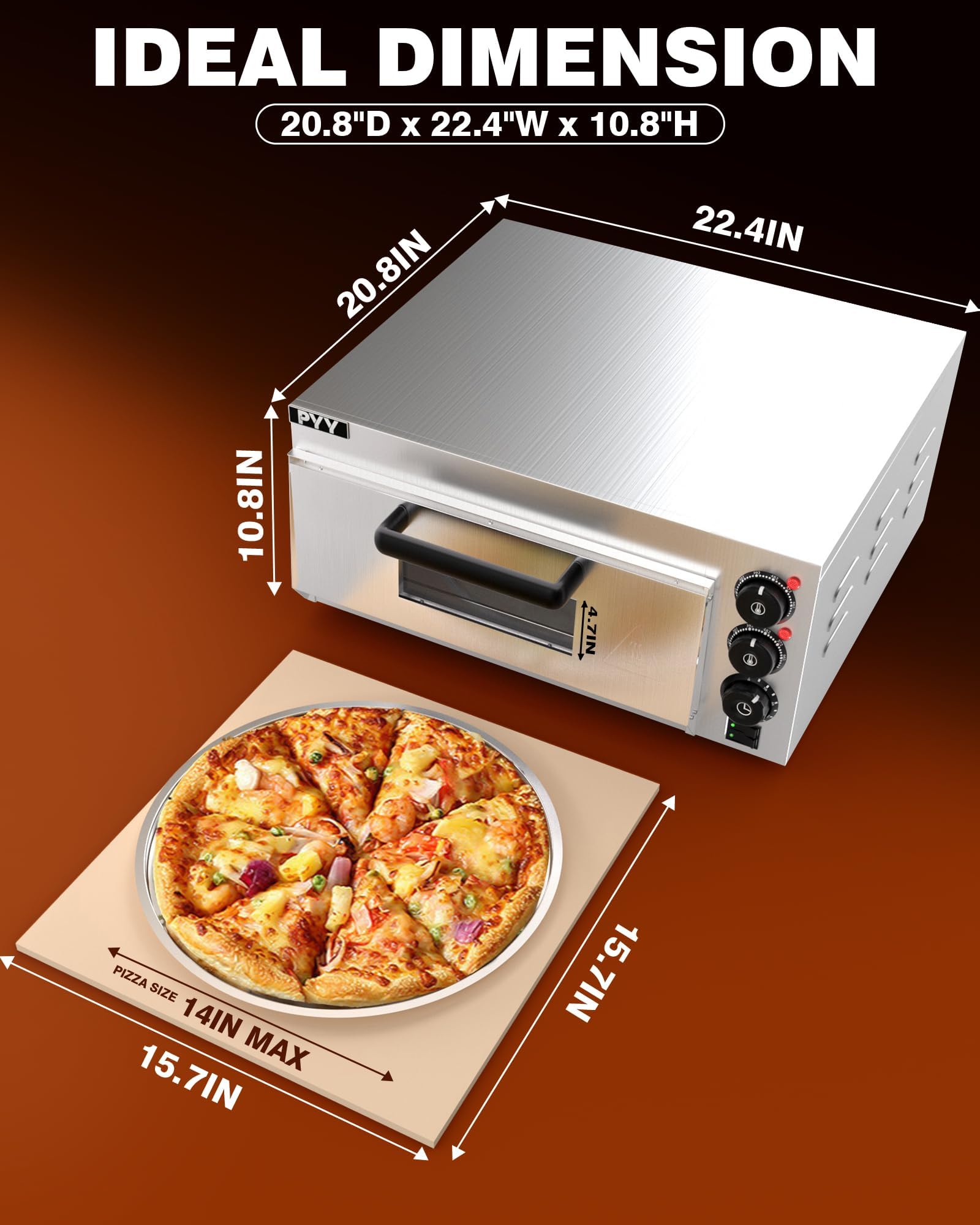 **PYY 1800W Commercial Electric Pizza Oven Countertop with Pizza Stone & Timer – Indoor Pizza Maker for Home, Restaurant & Party Use – Silver**