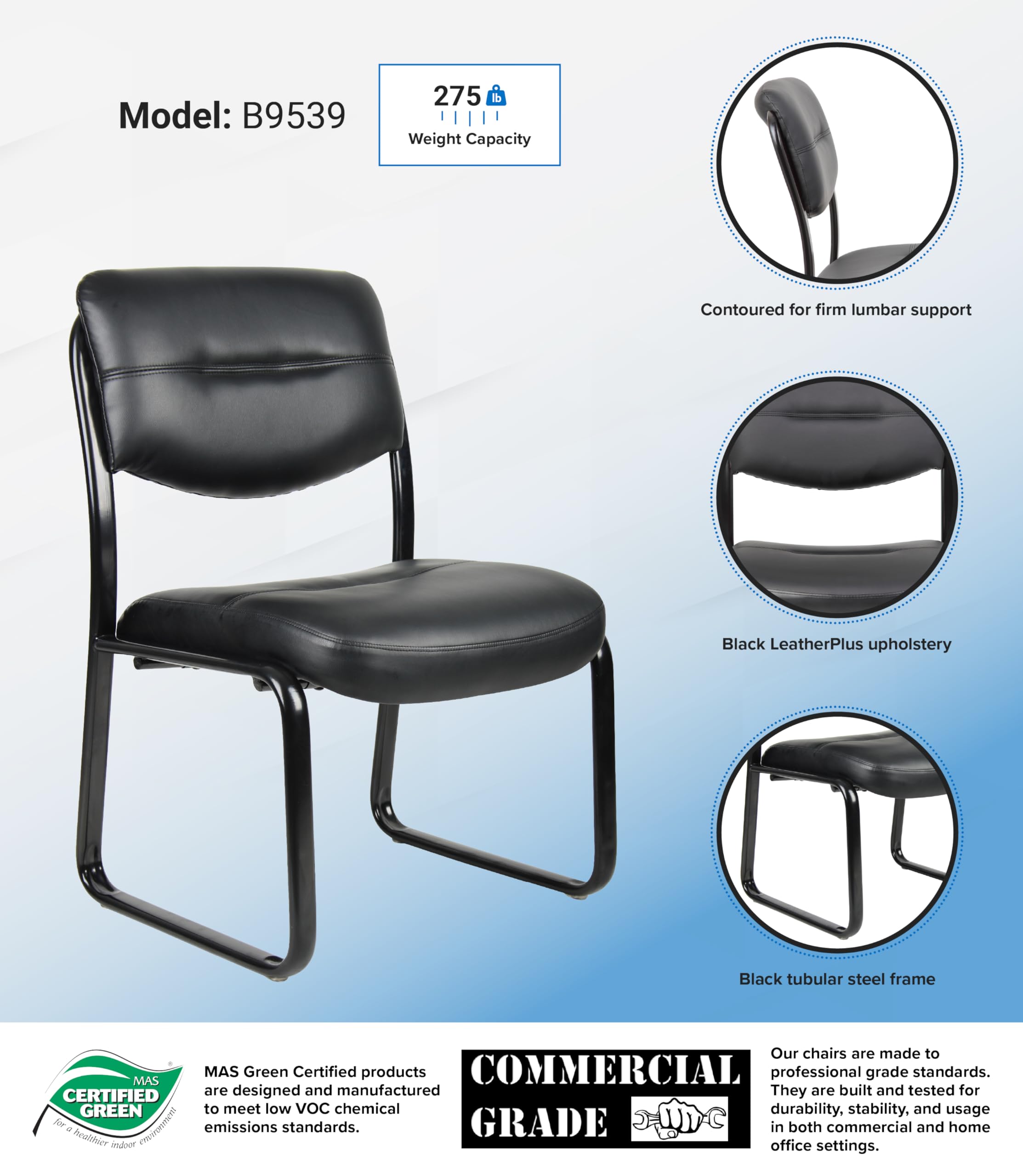 Premium Black Leather Sled Base Office Chair - Ergonomic Executive Desk Chair for Home & Business Workspaces - Perfect for Corporate Offices, Conference Rooms & Home Offices