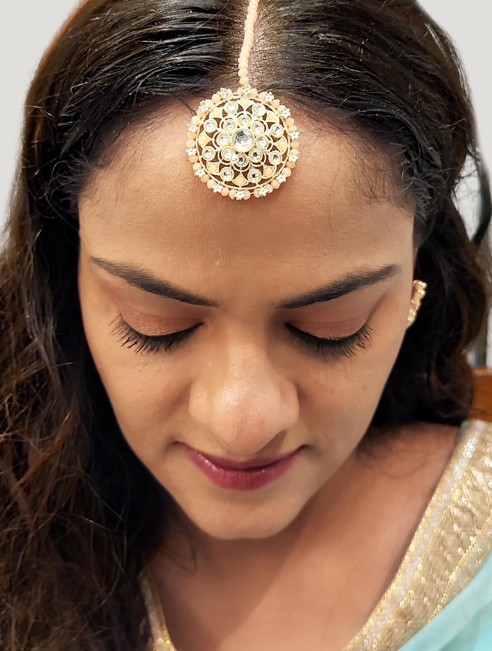 Efulgenz Indian Jewelry Set for Women - Crystal Kundan Stone Maang Tikka Headpiece & Dangle Earrings Set, White Gold Bridal Jewelry for Weddings, Parties & Festive Occasions