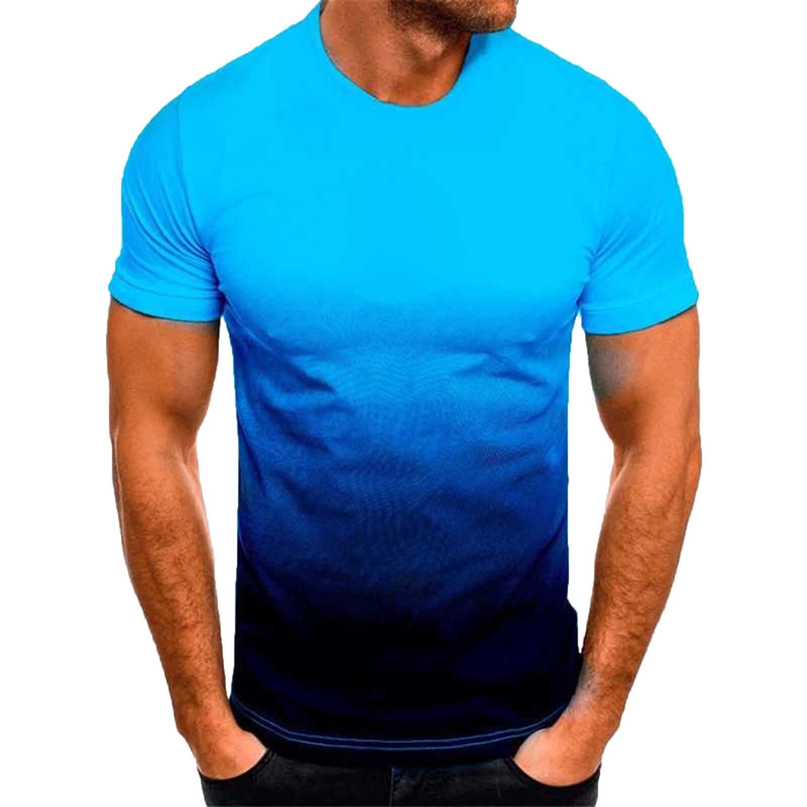 Men's Crewneck Short Sleeve Graphic Tee - Stylish Gradient Color Summer Shirt for Casual Wear & Beach Outings - Fashionable Cotton T-Shirt for Daily Use, Travel & Outdoor Activities