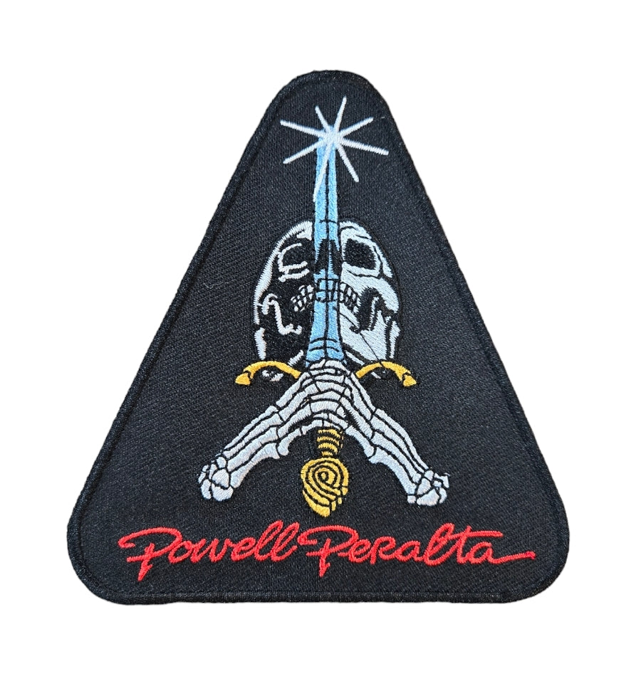 Powell Peralta Skull and Sword Logo Patch - Black Embroidered Iron-On Patch for Skateboards, Jackets & Backpacks - DIY Customization for Skaters & Streetwear Fans