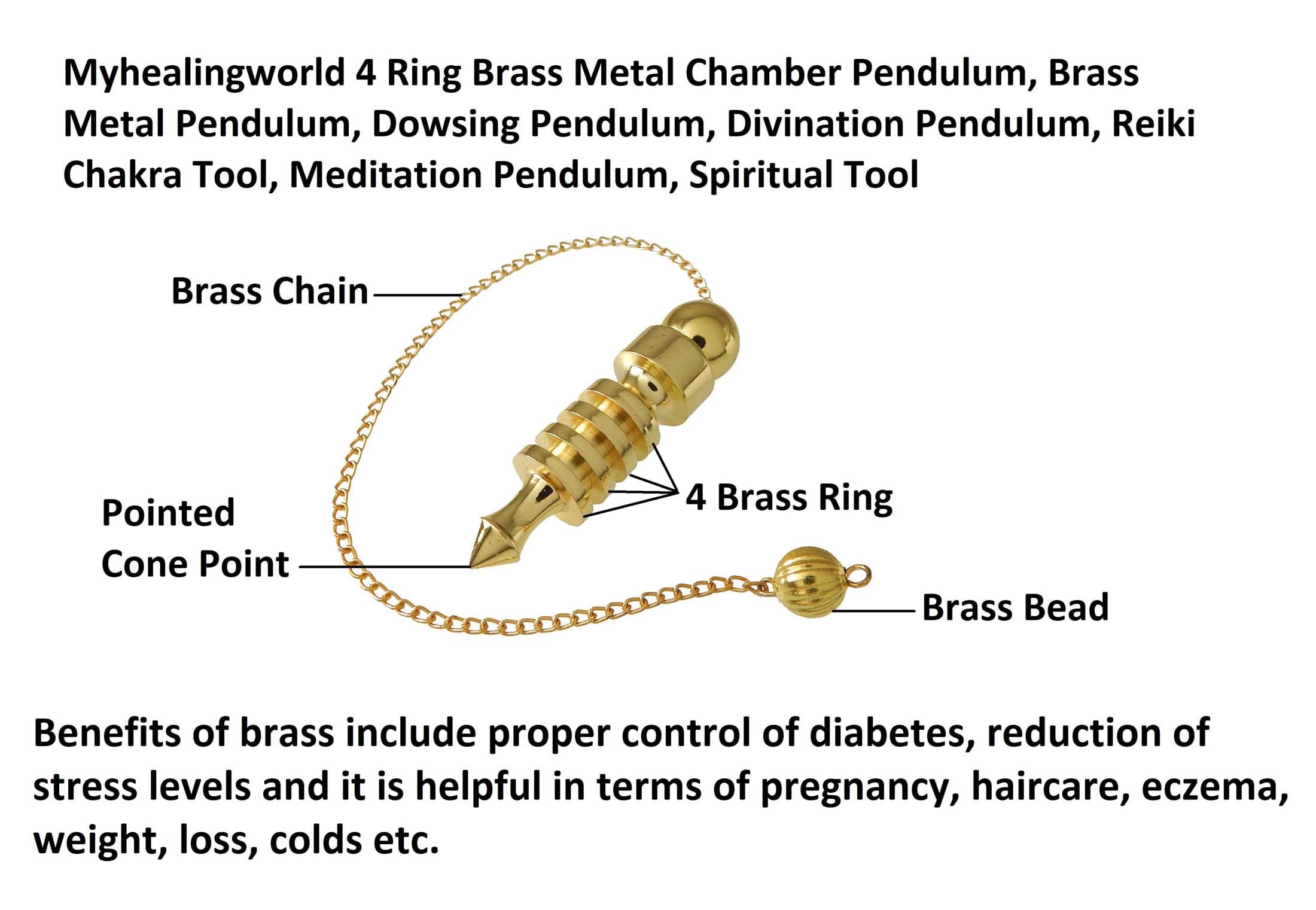 4 Ring Brass Metal Chamber Pendulum - Openable Cone Point Dowsing & Divination Tool for Reiki, Chakra Balancing, and Meditation | Spiritual Healing Accessory for Energy Work, Pendulum Reading, and Holistic Practices