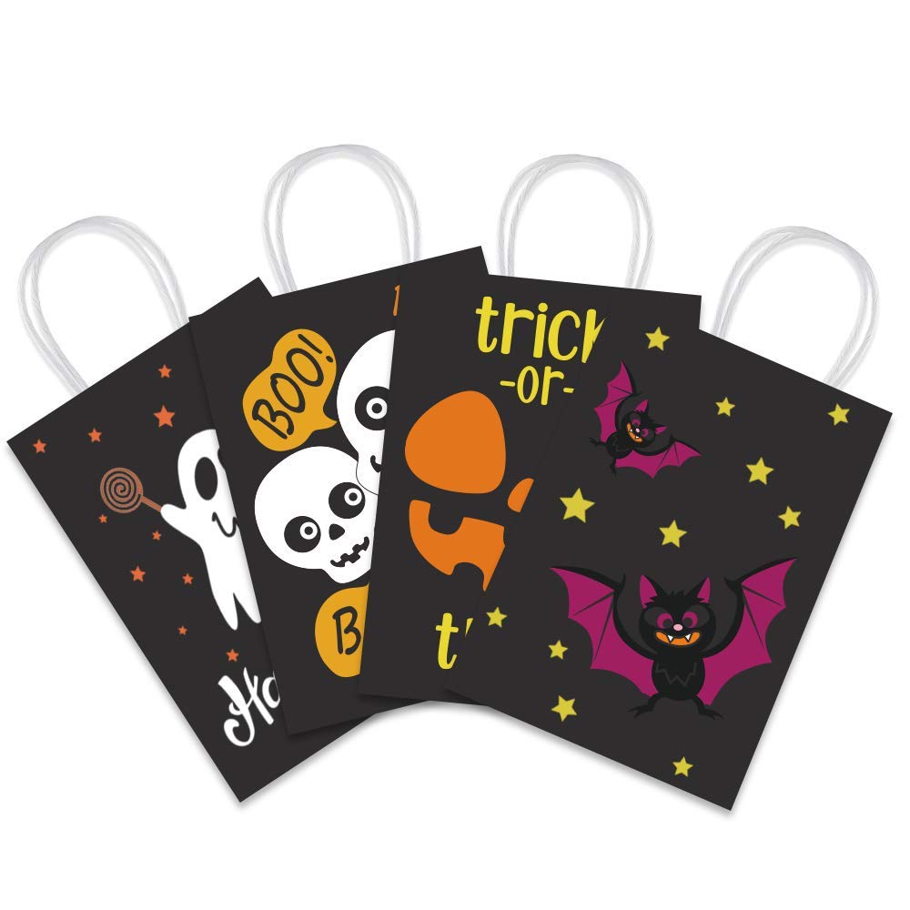 16 PCS Halloween Treat Bags for Kids - Glow in The Dark Trick or Treat Candy Bags with Handles - Perfect for Halloween Parties, School Events & Neighborhood Trick-or-Treating