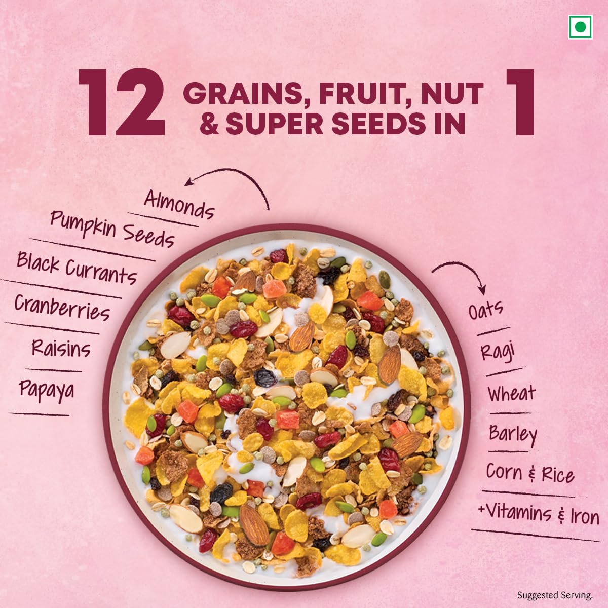 Kellogg's Muesli with Fruits, Nuts & Seeds - 750g | 12-in-1 Power Breakfast Cereal | India's No.1 Multigrain Muesli | Healthy Morning Meal for Weight Loss & Energy Boost | Perfect for Busy Professionals & Fitness Enthusiasts