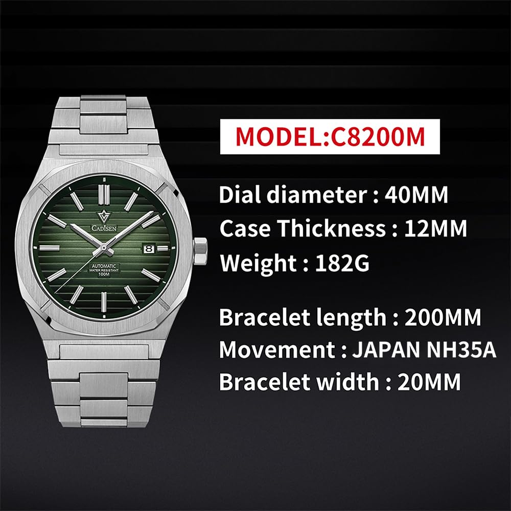 CADISEN Men's Automatic Watch with NH35 Movement - Sapphire Crystal Glass, Waterproof, Casual & Business Dress Watch for Men - Perfect for Office, Formal Events & Everyday Wear