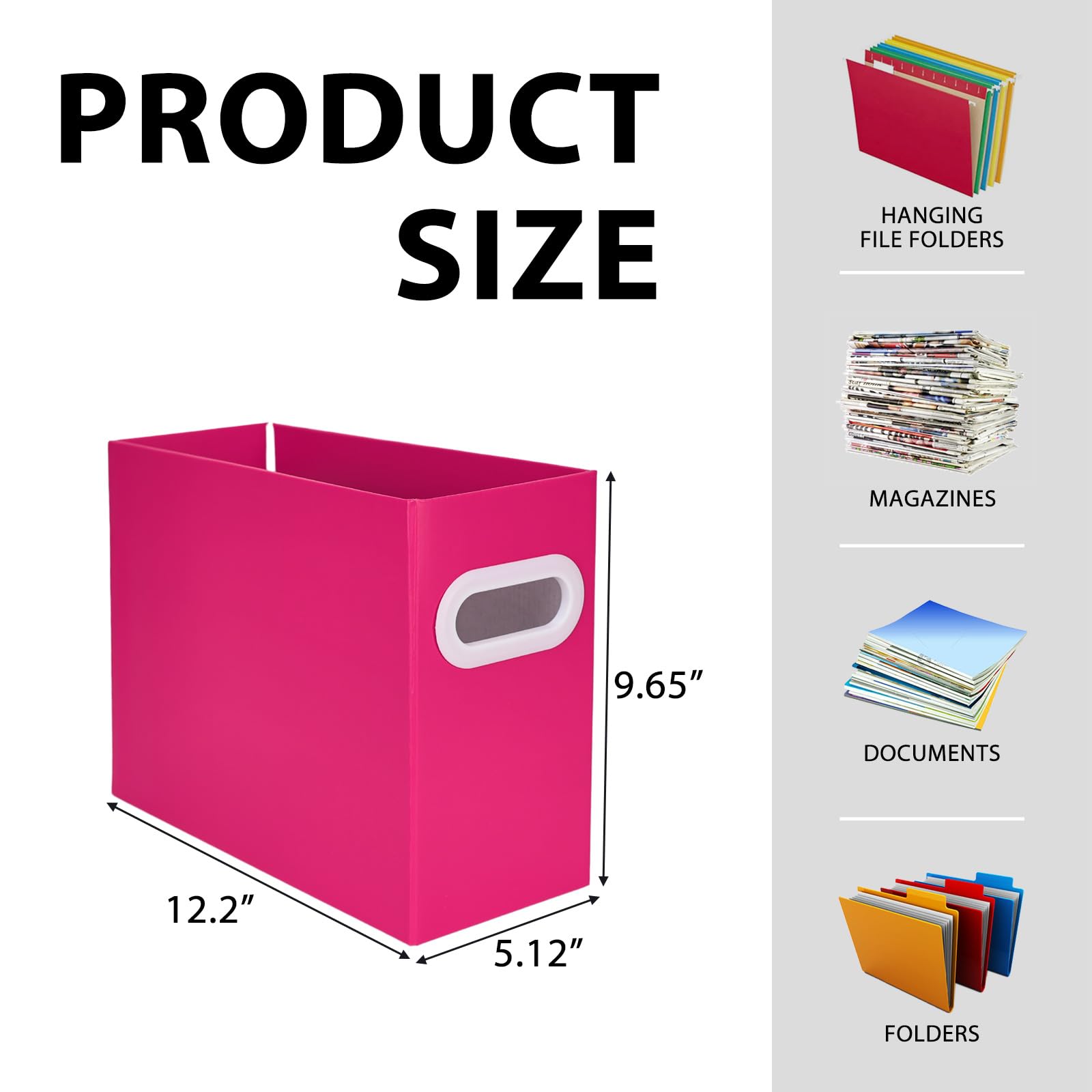 XiePiPi Collapsible Cardboard Hanging File Folders Organizer - Letter Size Portable File Storage Box with Handles for Office, School & Home (4-Pack, Magenta) - Perfect for Desk Organization, Document Storage & Workspace Decluttering