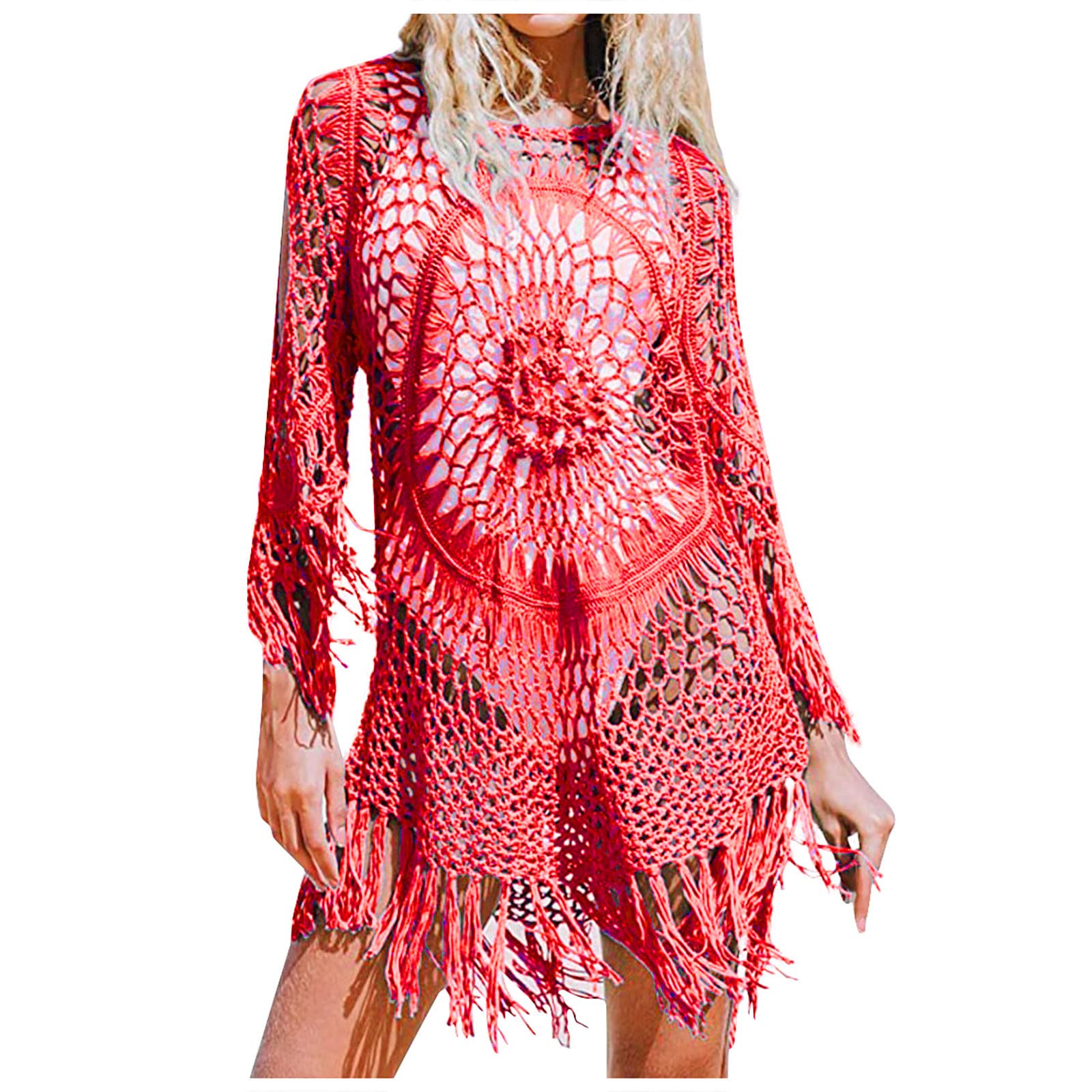 Women's Crochet Dress & Swim Cover Up - Boho Tassel Bikini Beachwear for Summer Vacation, Pool Party, and Seaside Outings