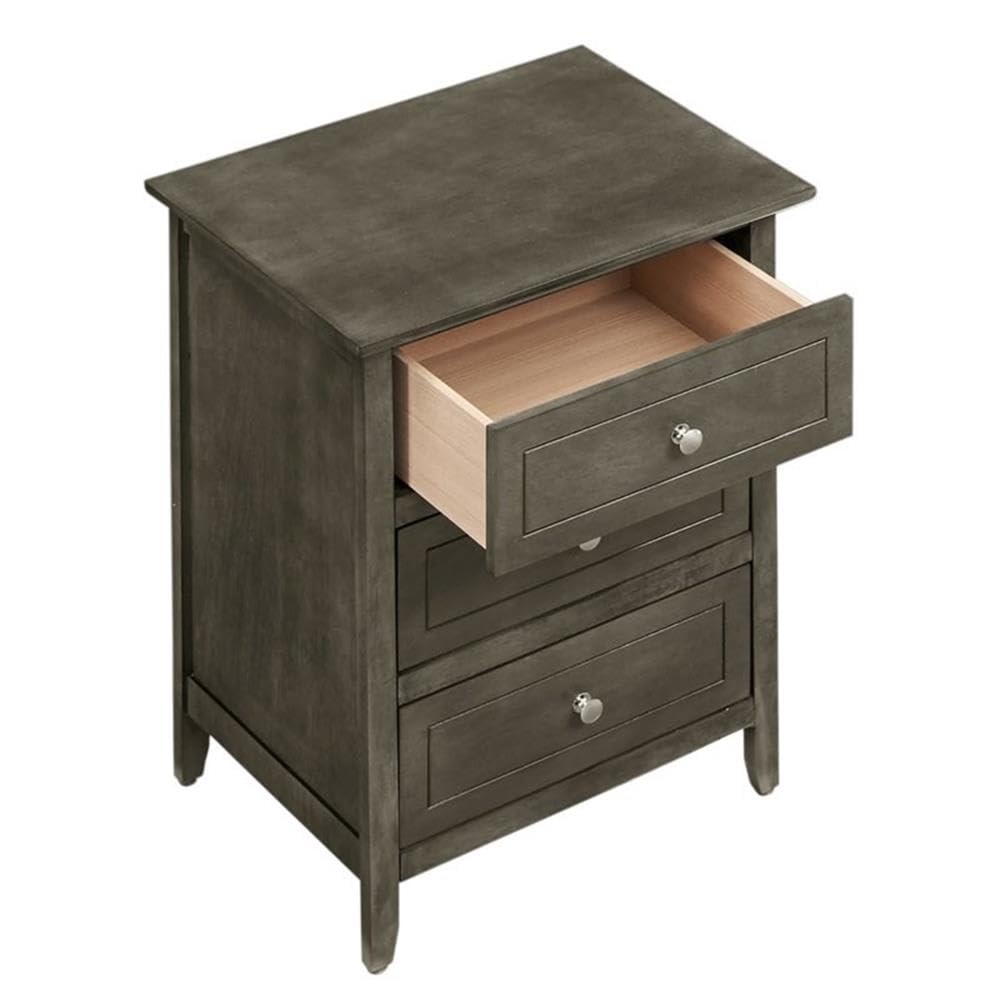 Glory Furniture Daniel 3-Drawer Nightstand in Gray - Modern Bedside Table for Bedroom with Storage