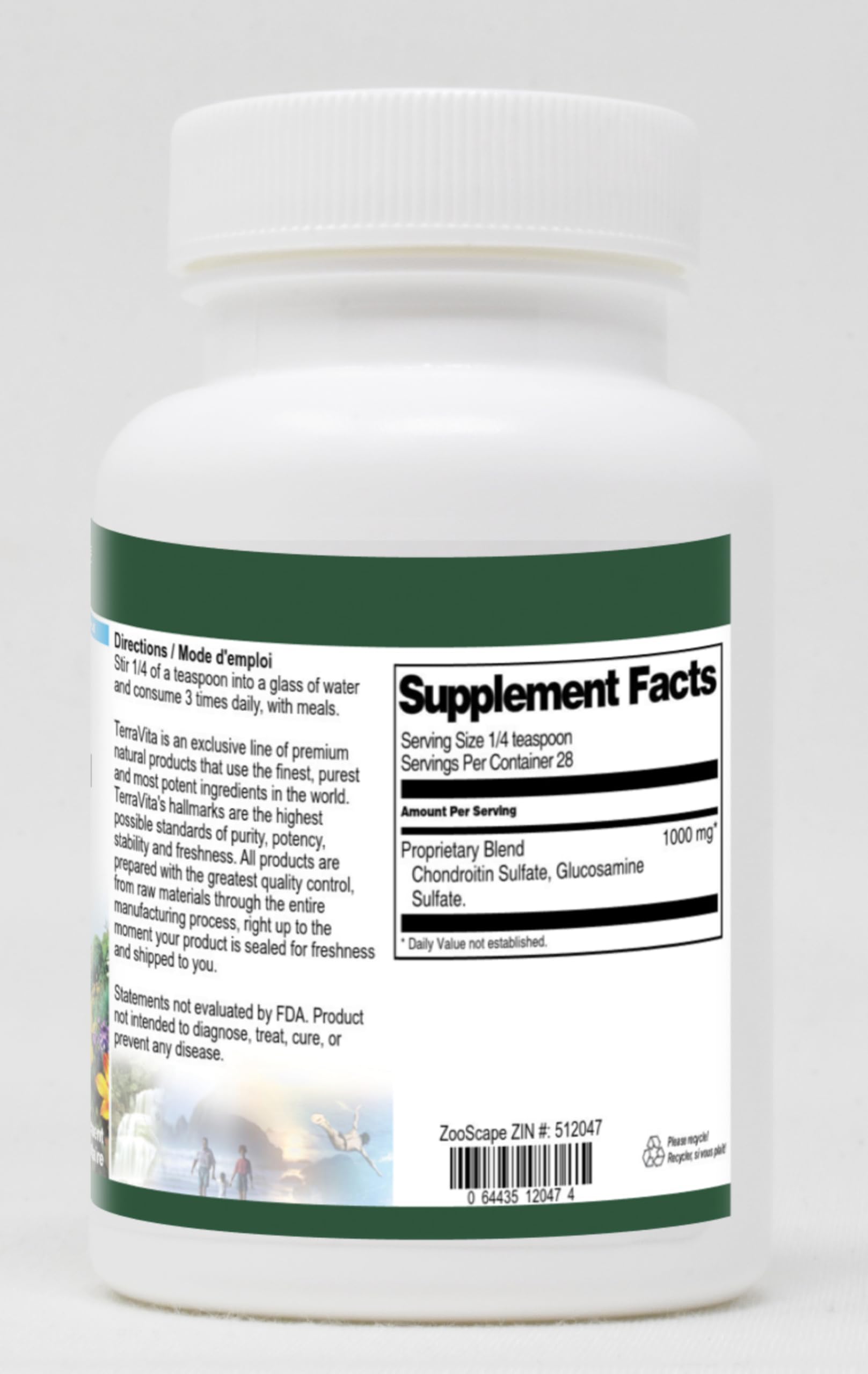Terravita Glucosamine & Chondroitin Sulfate Powder for Joint Support - 1 oz (ZIN: 512047) | Dietary Supplement for Joint Health & Mobility | Ideal for Athletes & Active Adults
